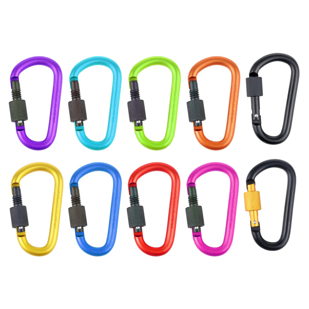 Pack Aluminum D Ring Key Rings Hiking Clips Locking Carabiner for Hiking Camping