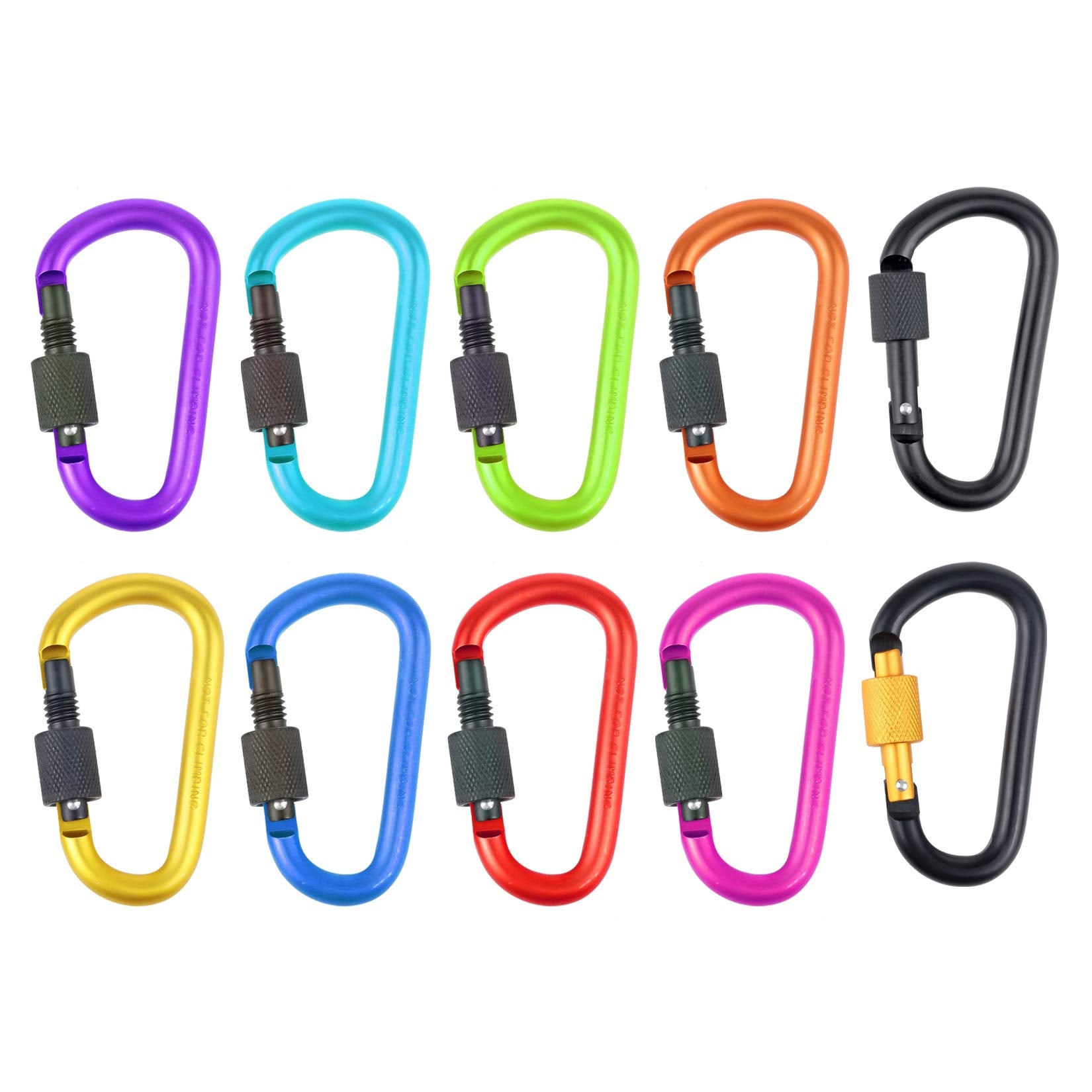 Pack Aluminum D Ring Key Rings Hiking Clips Locking Carabiner for Hiking Camping