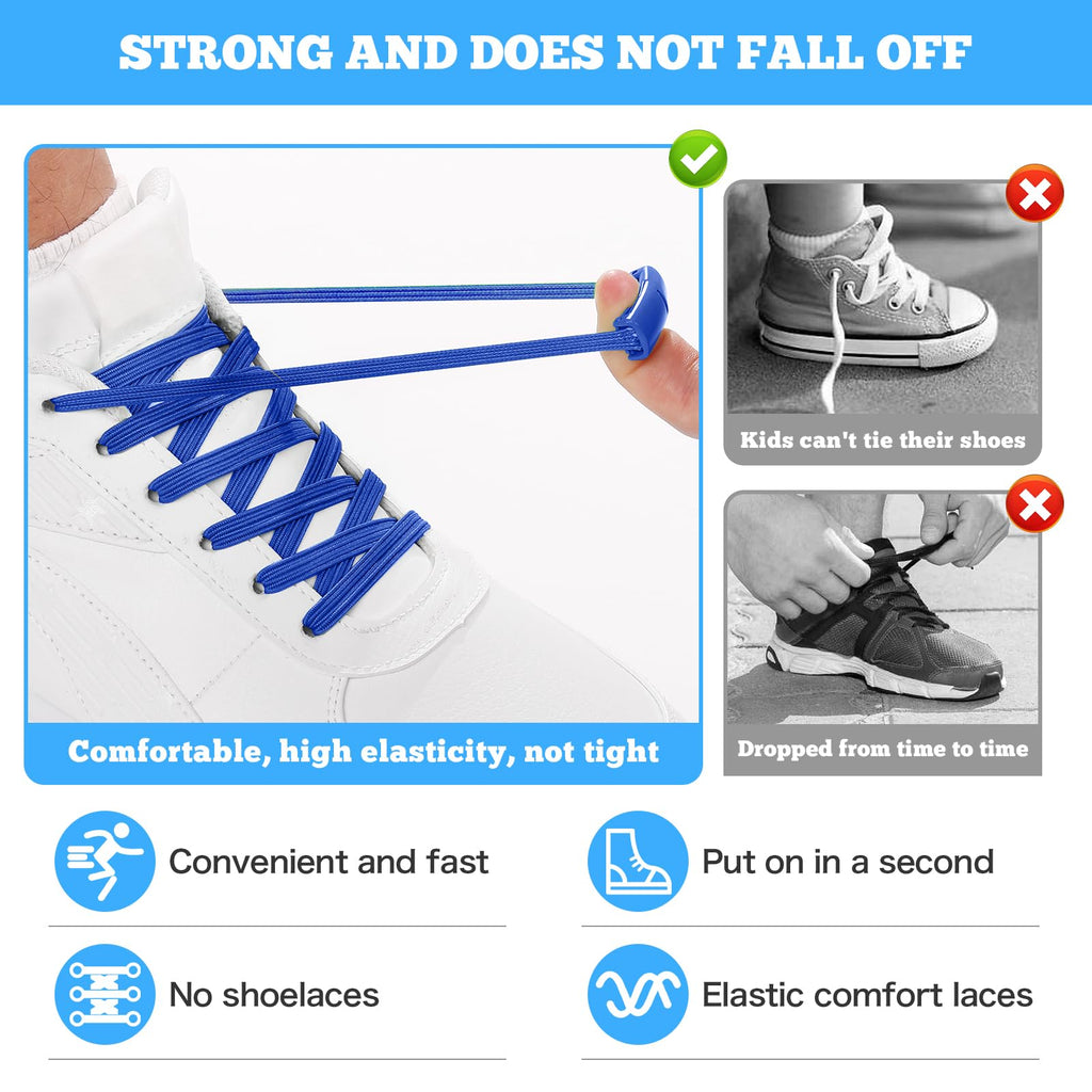 Flat Elastic No Tie Shoe Laces for Sneakers, Stretch Tieless Shoelaces for Kids
