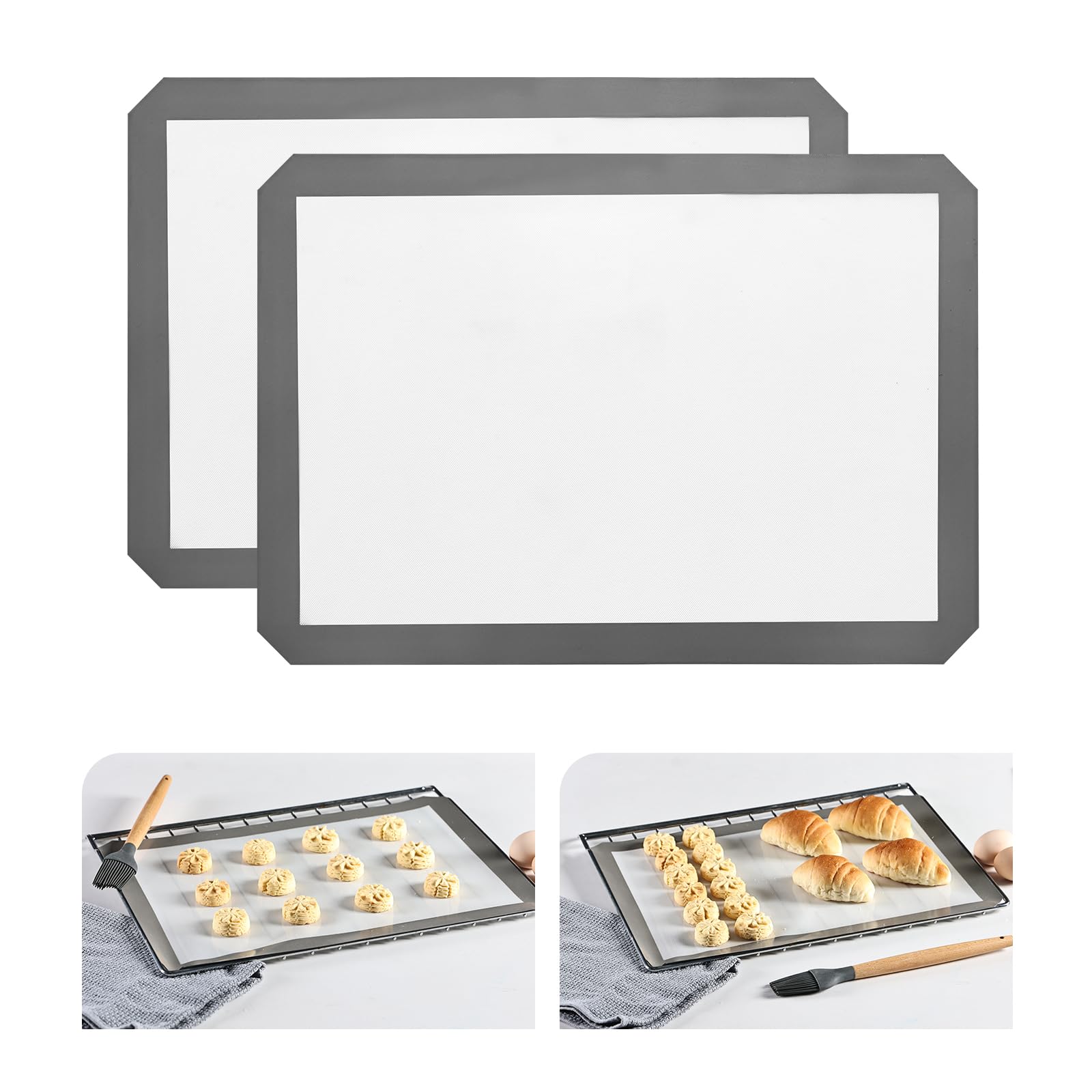 Baking Mat Set of 2 — 16.5"x11.6" Non-Stick Reusable BPA-Free Sheet for Cookies,