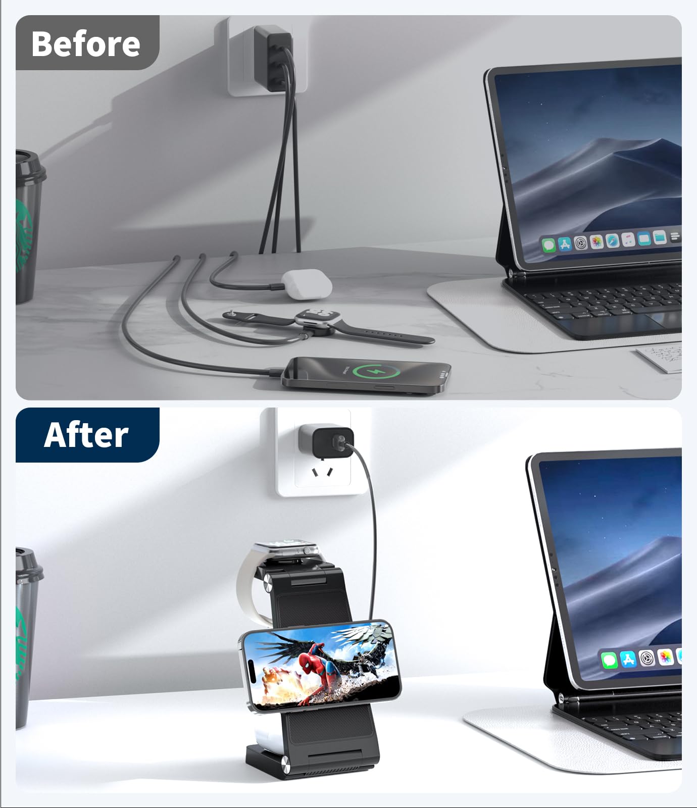 Station, 3 in 1 Fast Max Charging for Smartphone,Watch,TWS - S