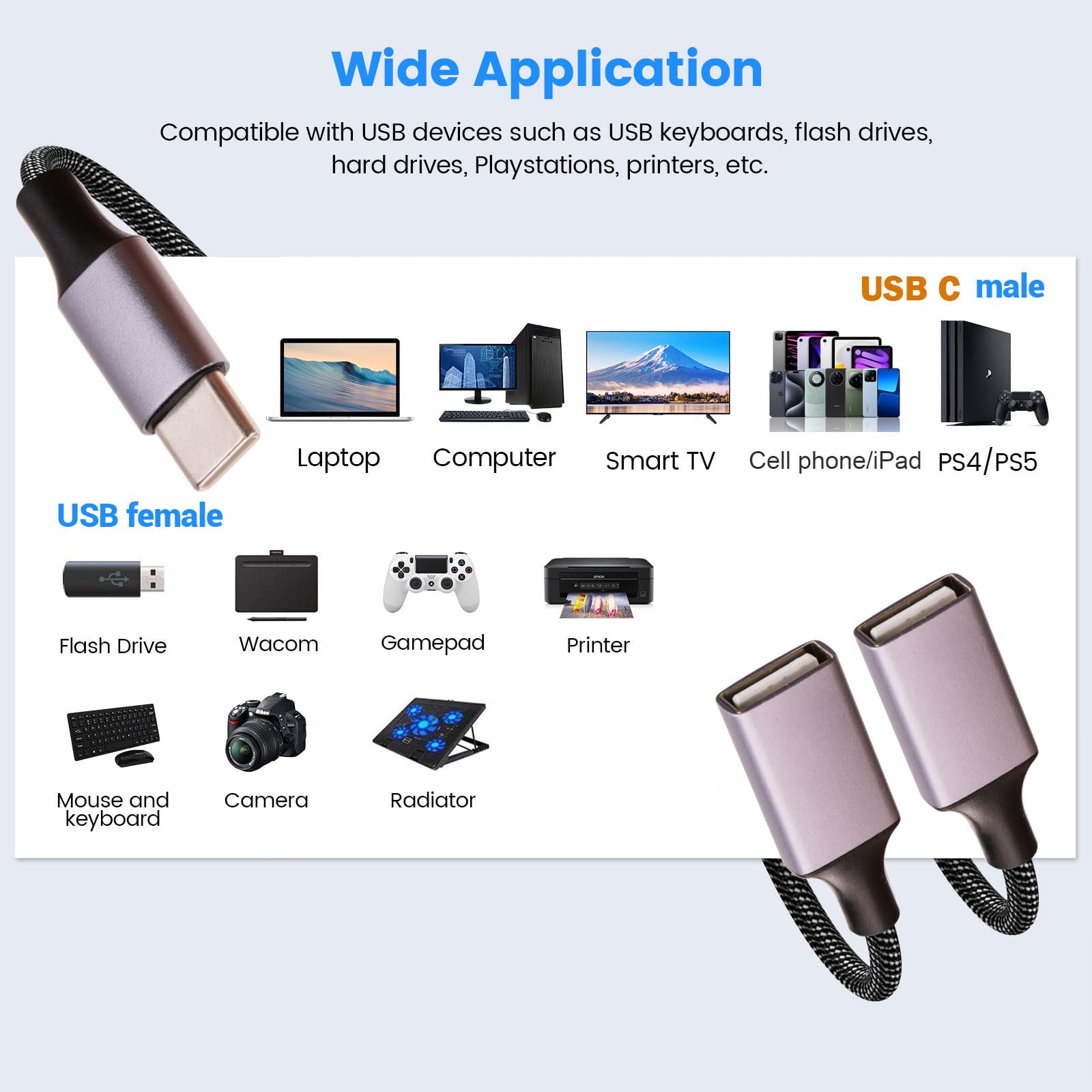 USB-C OTG Splitter Y Cable(10 inch long),USB C Male to Four USB A Female Cable A