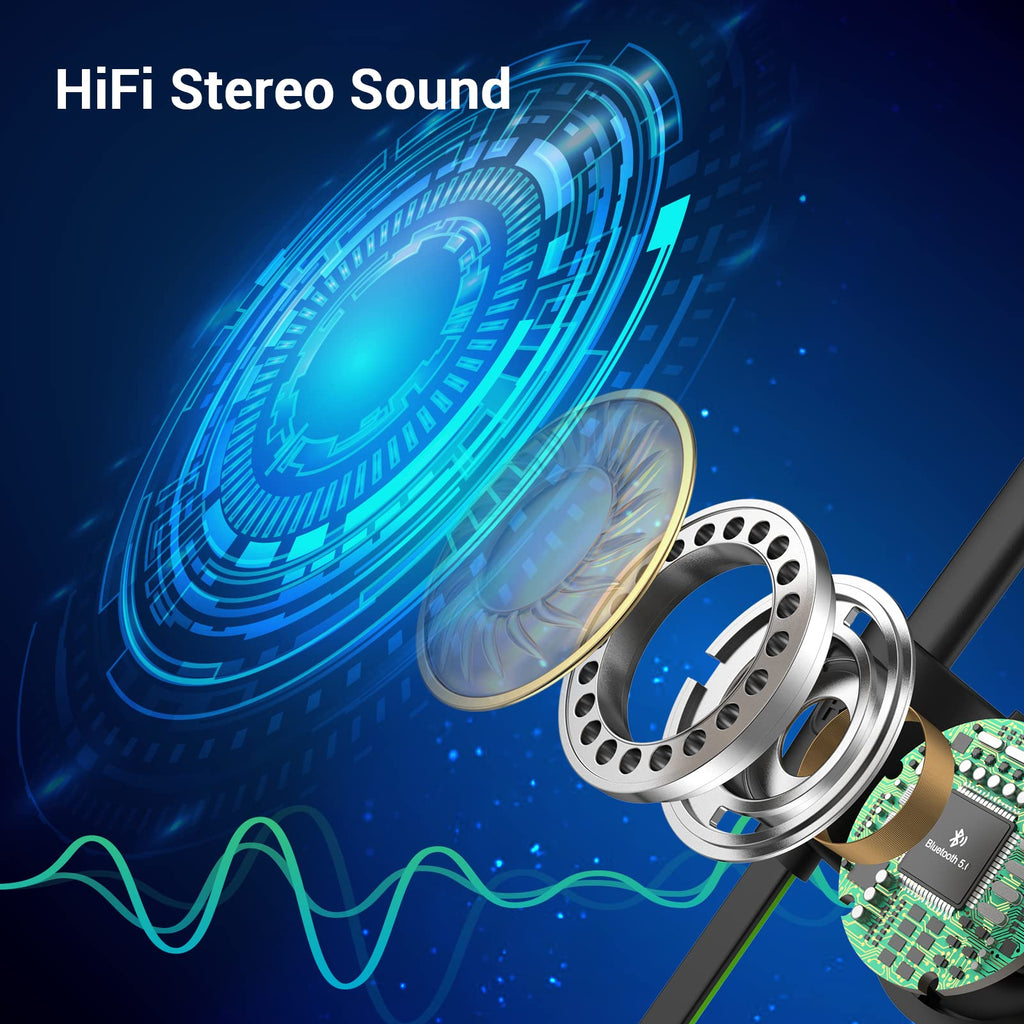 Bluetooth Headphones, HiFi Bass Stereo Earbuds with Noise Cancelling Mic, IPX7 W