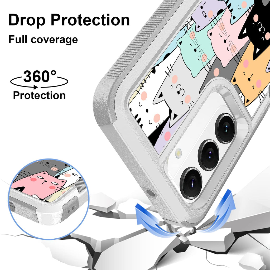 Case for Samsung Galaxy S23, Cute Funny Cats Pattern Shock-Absorption Hard PC an