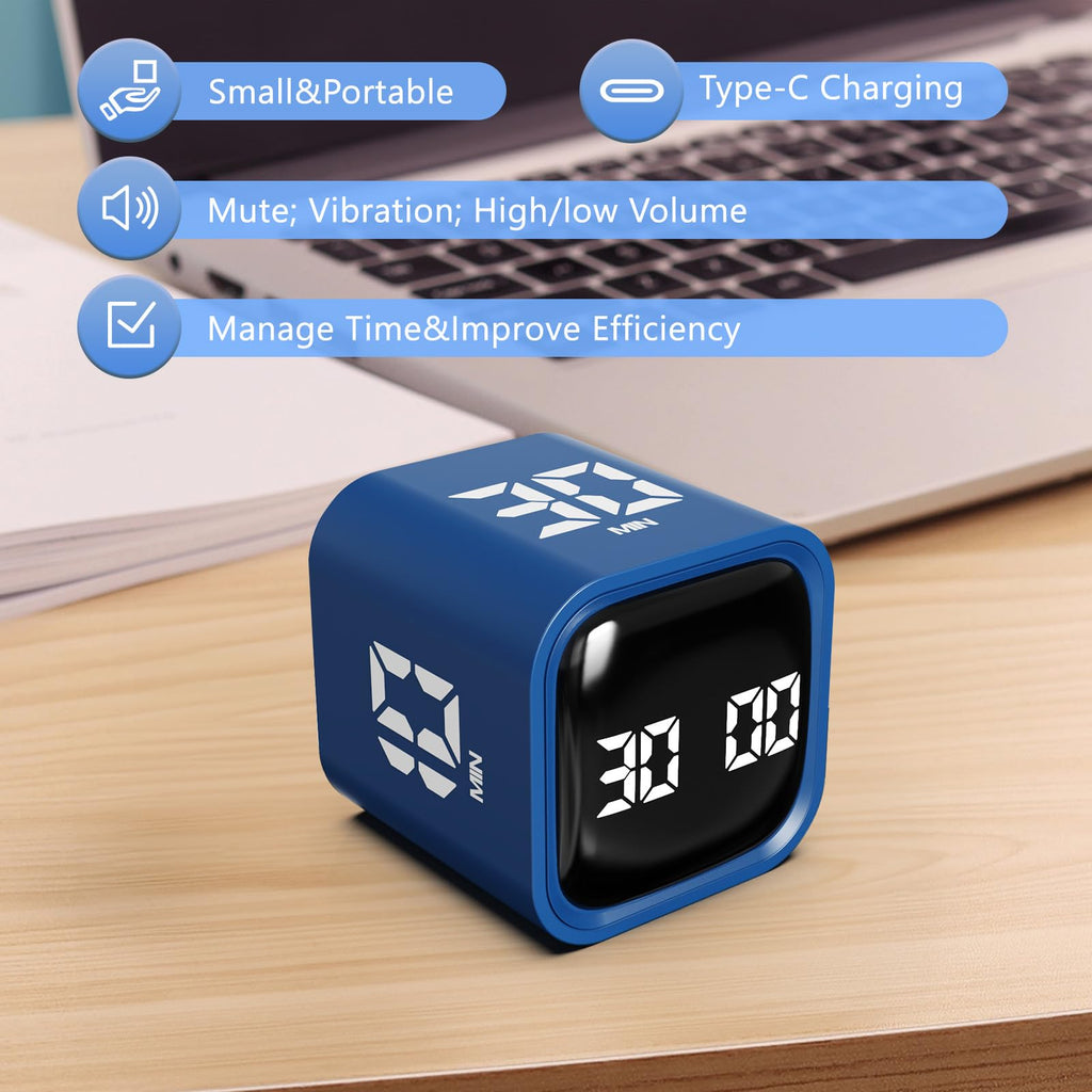 Cube Timer, 5/10/30/60 Min & Custom Count Down, Included Pause & Resume Feature,