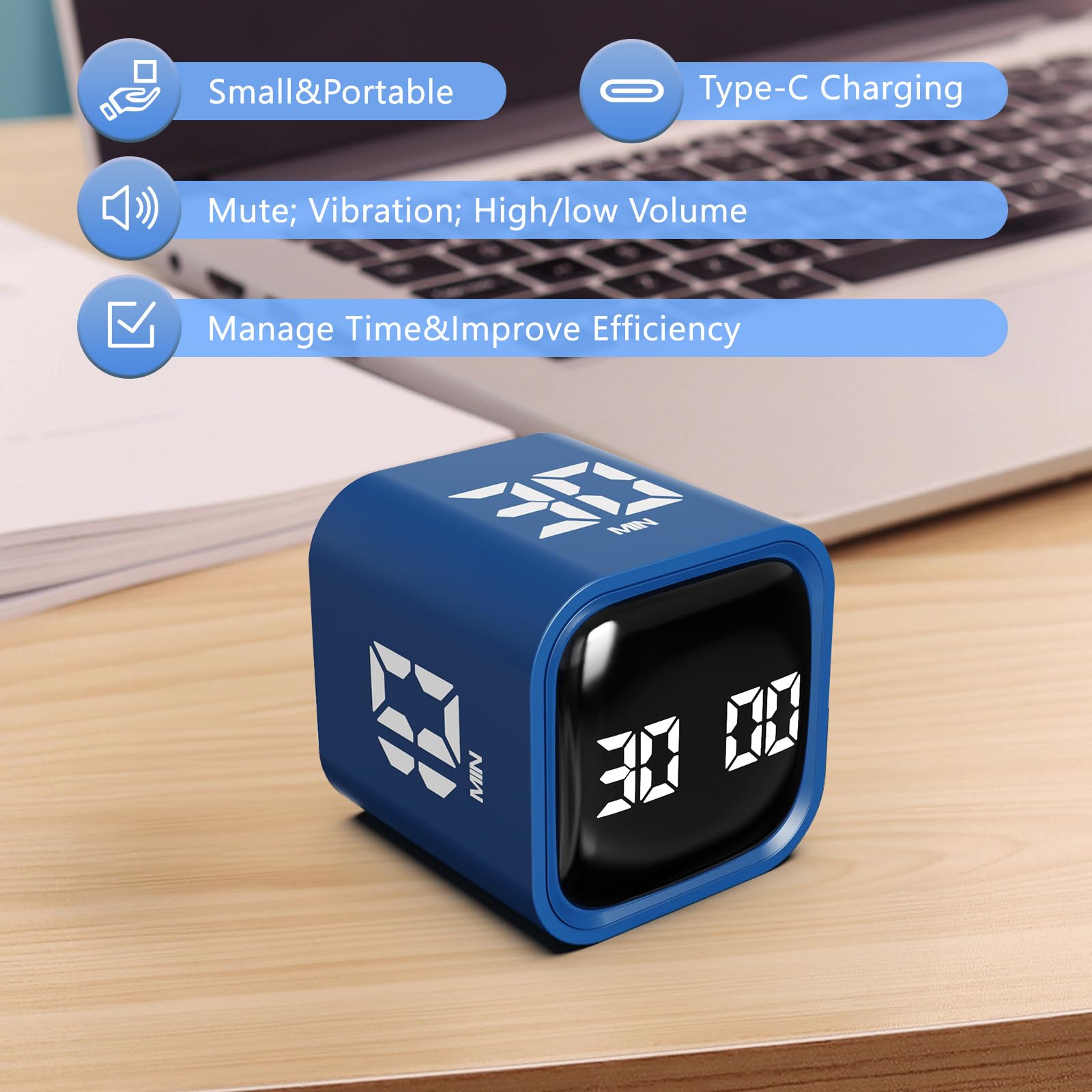 Cube Timer, 5/10/30/60 Min & Custom Count Down, Included Pause & Resume Feature,