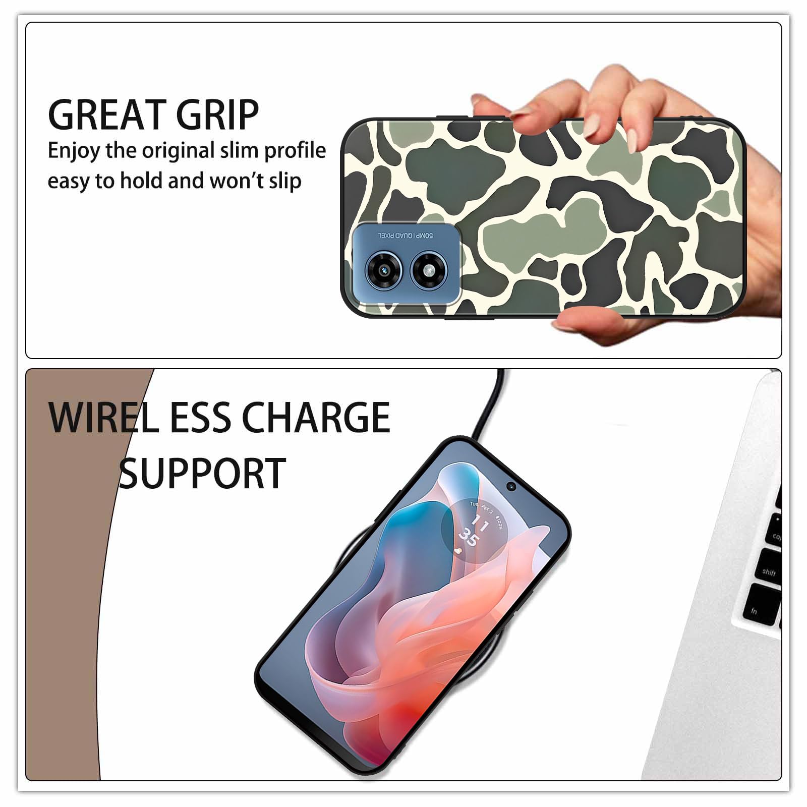 Camo Leopard Phone Case for Motorola Moto G Play 2024 6.5",Cool Retro Army Green