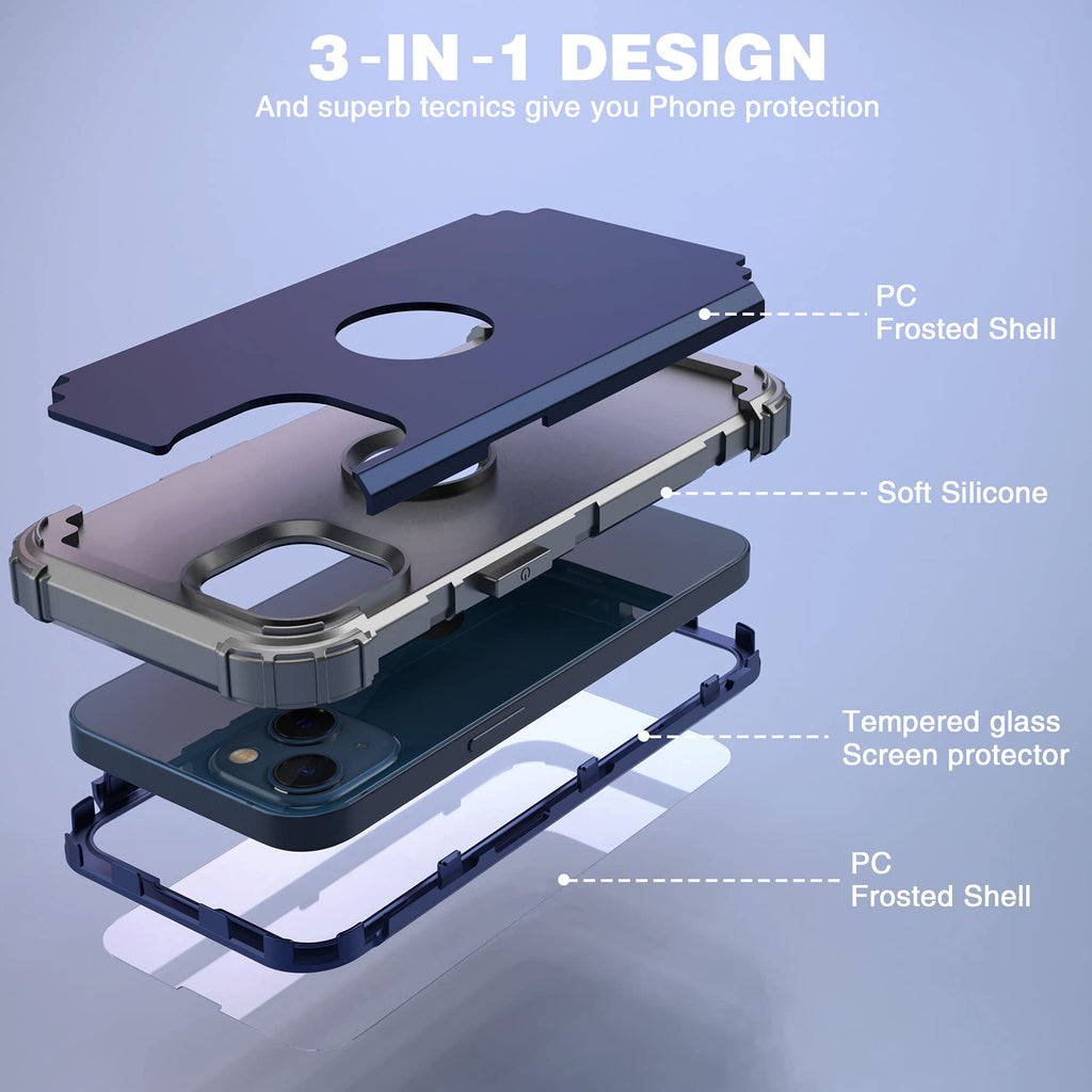 for iPhone 13 Case with Screen Protector, for iPhone 14 Case, Hybrid Shockproof