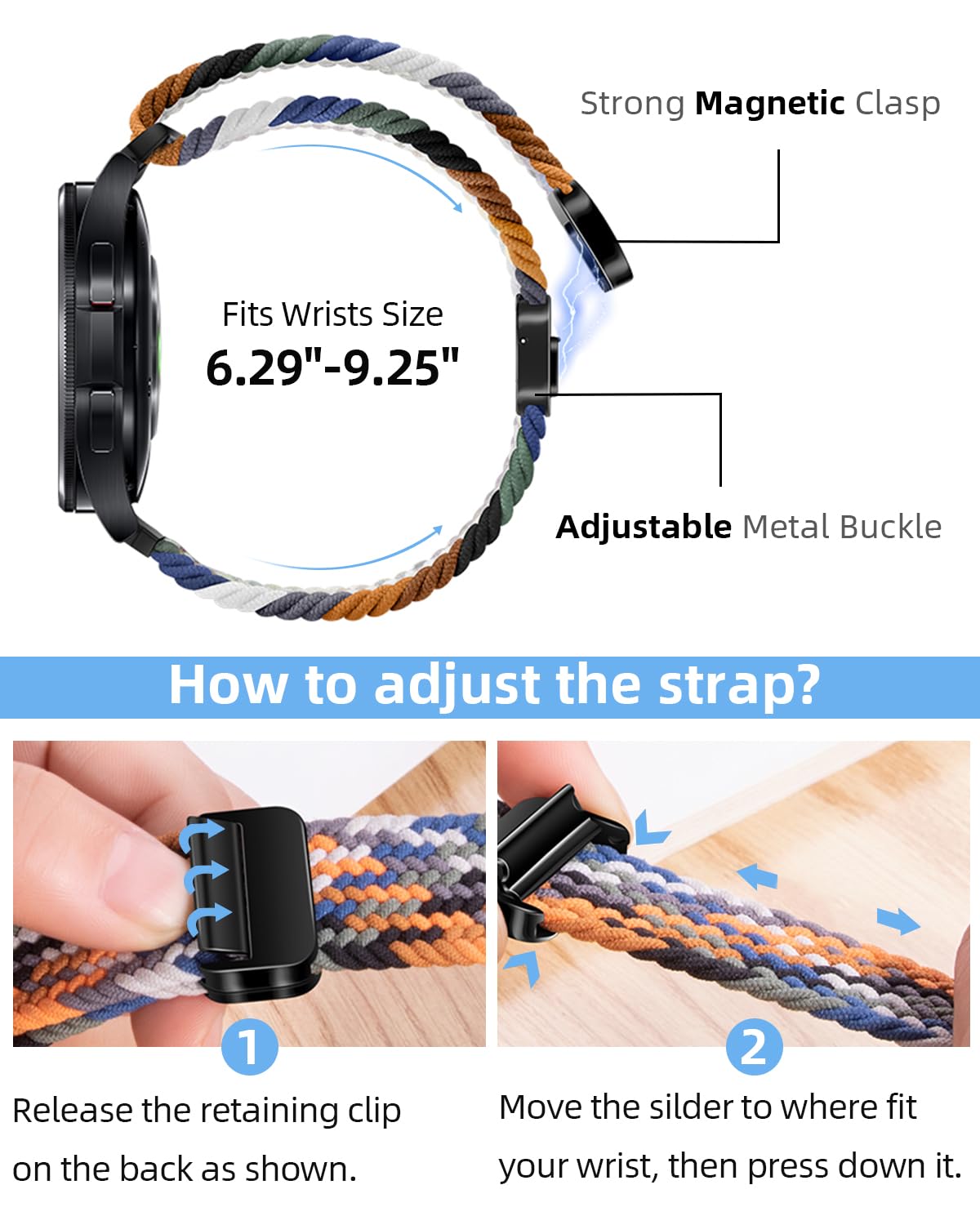 Click No Gap Braided Bands Compatible with Samsung Galaxy Watch 7 6 4 5 FE Band