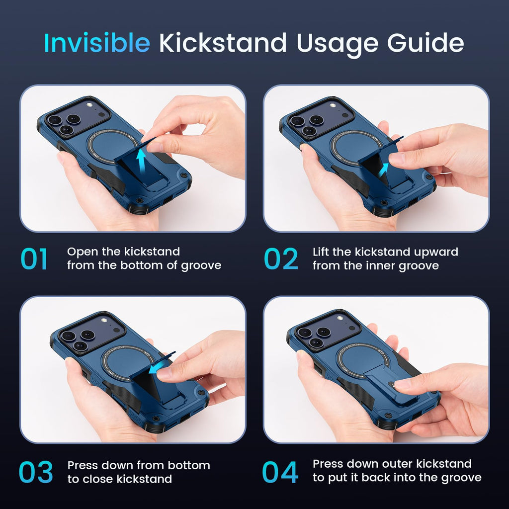 1 For Iphone 17 Pro Case [ Magsafe] [Invisible Kickstand] [Hd Screen Protector]