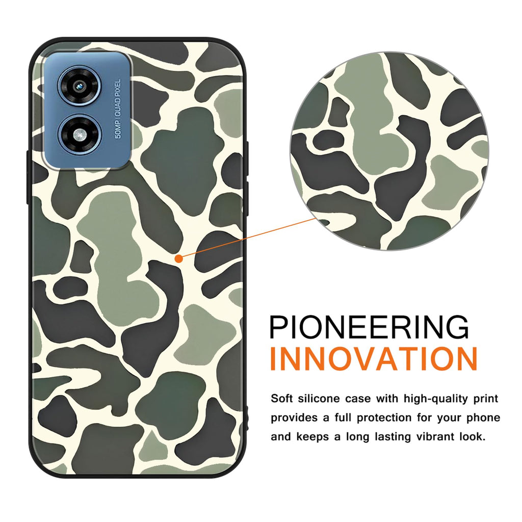 Camo Leopard Phone Case for Motorola Moto G Play 2024 6.5",Cool Retro Army Green