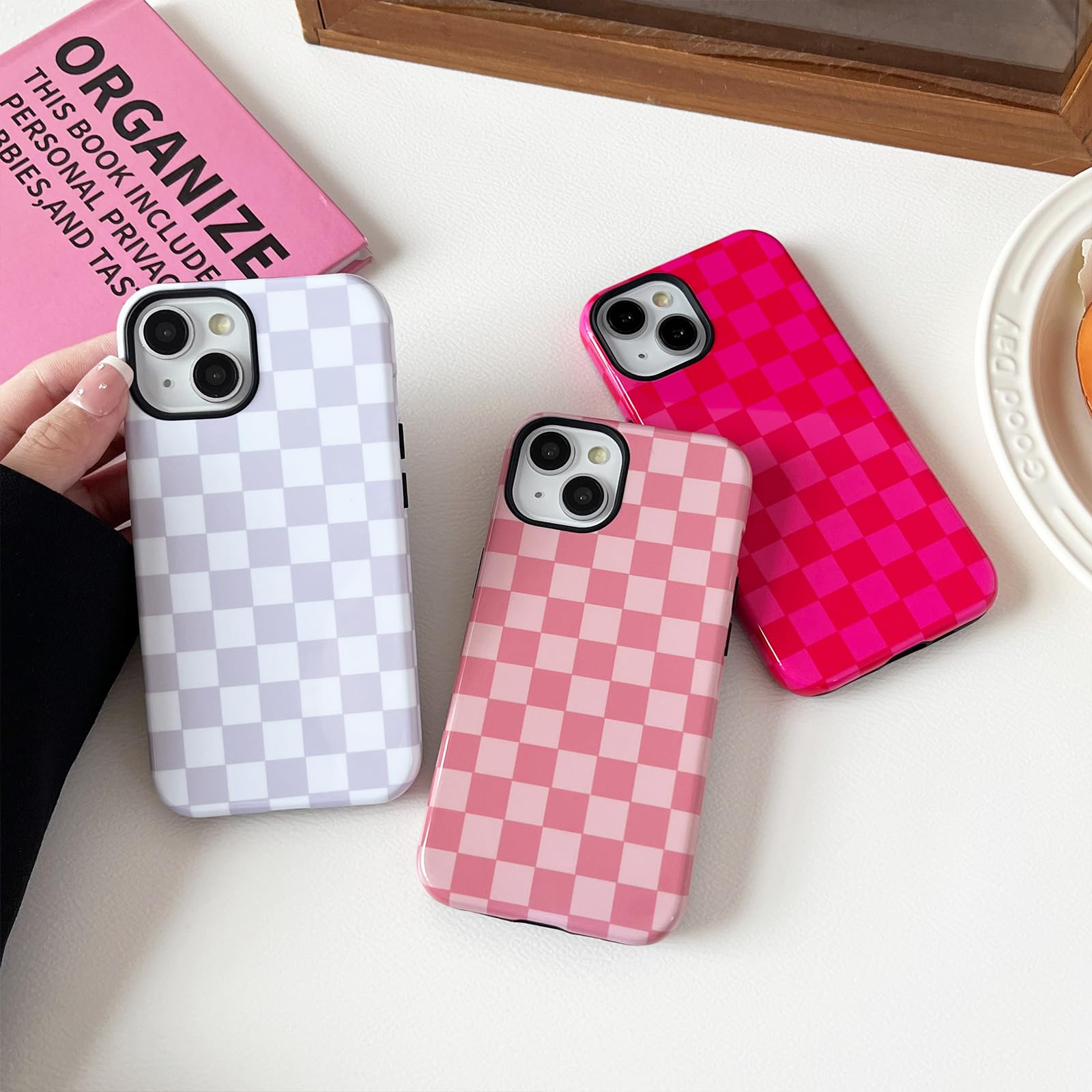 with iPhone 13/14 Case, Cute Aesthetic Fashion Colorful Checkered Cov