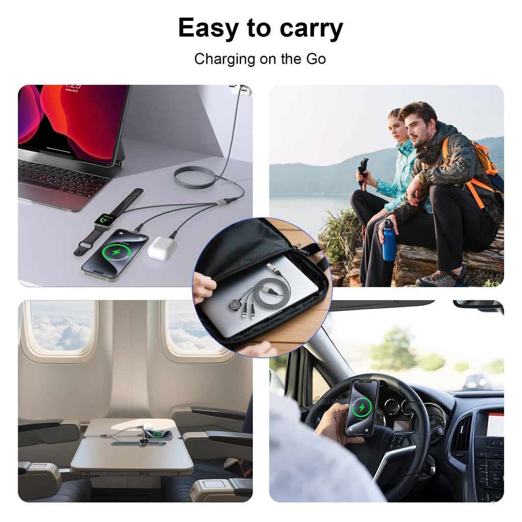 Multi Charging Cable for Apple Watch, iPhone & Galaxy - USB C/Lightning/Mic