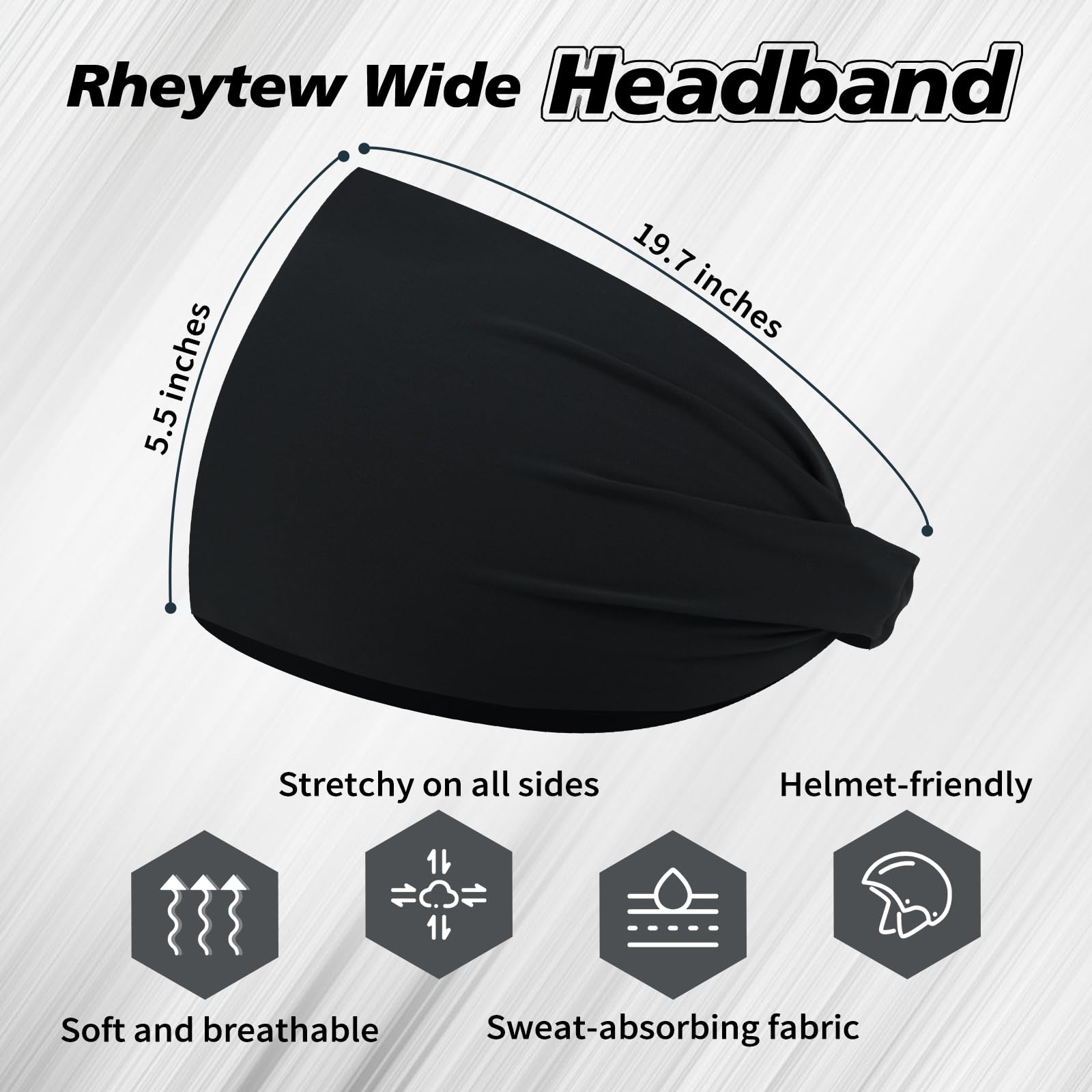 Sweat Hair Bands for Men, Non Slip Black Elastic Headbands for Long Hair, 8 Piec