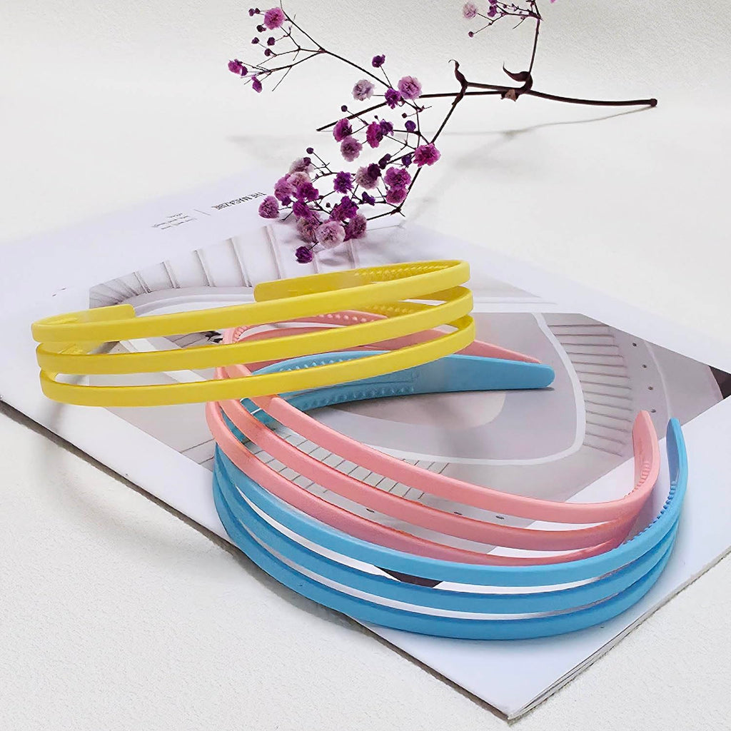 6pcs Colorful Plastic Headbands Set for Girls Women, thin Hairband with inner te