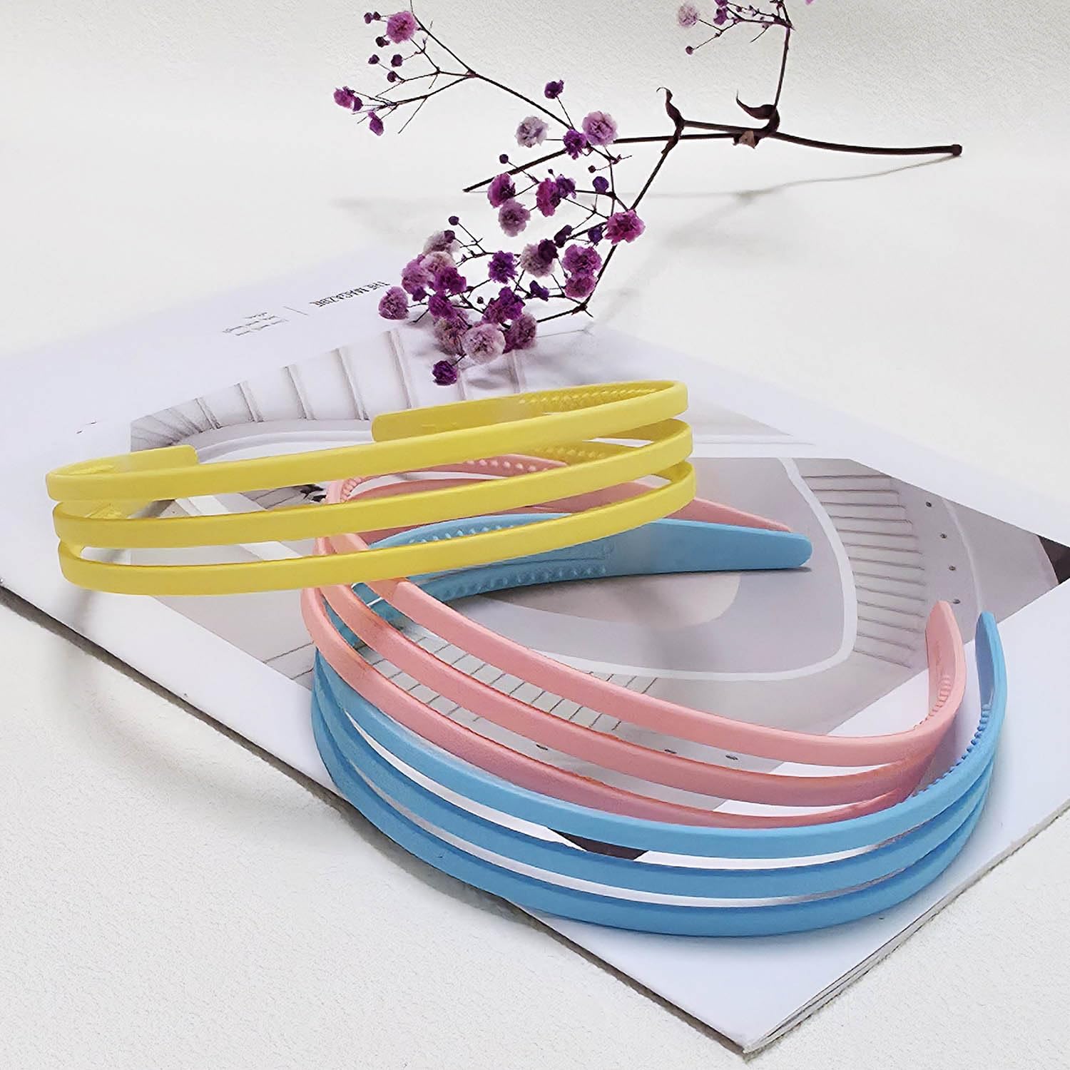 6pcs Colorful Plastic Headbands Set for Girls Women, thin Hairband with inner te