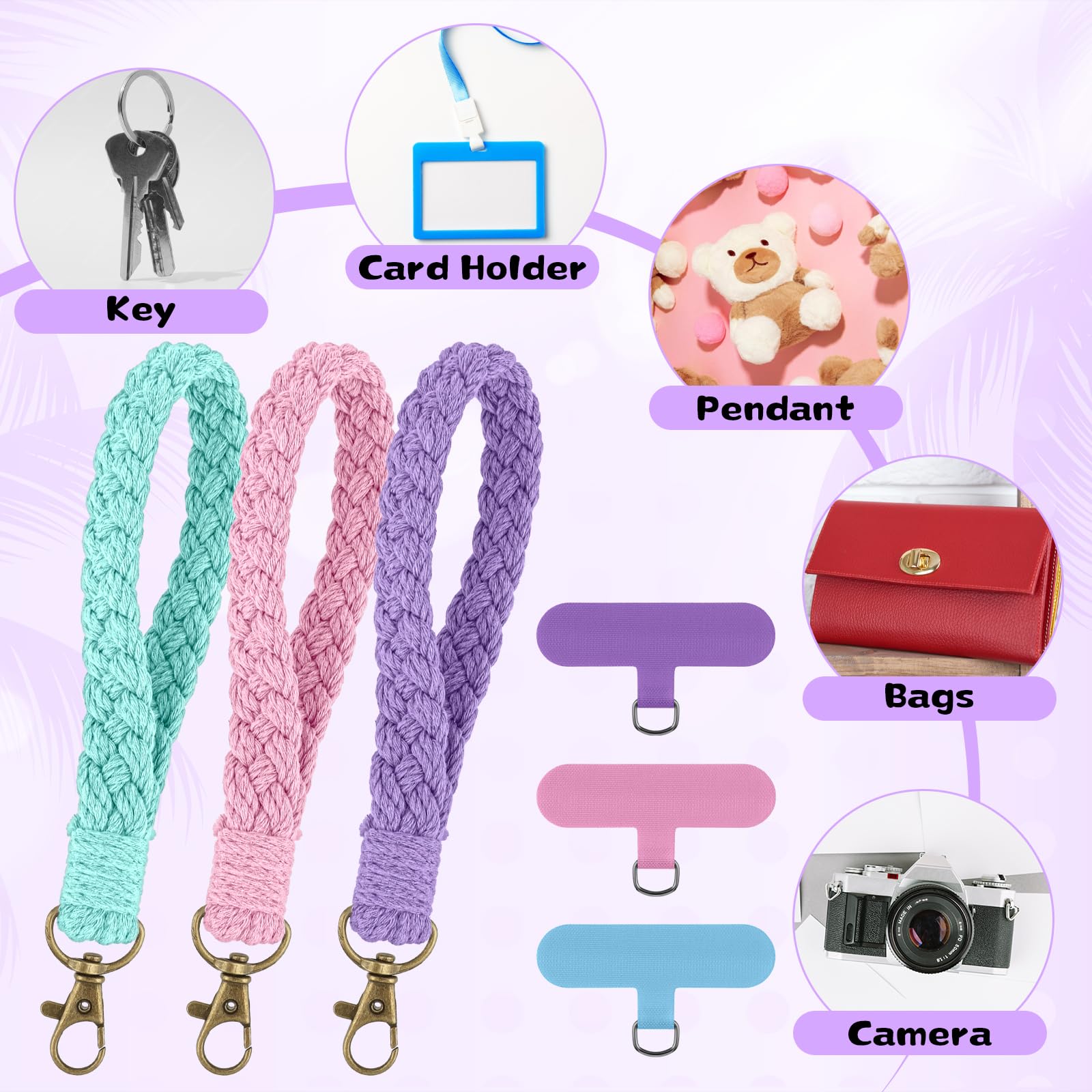 Pack Phone Wrist Strap, Colorful Phone Lanyard Bracelet With Universal Patch, Wr