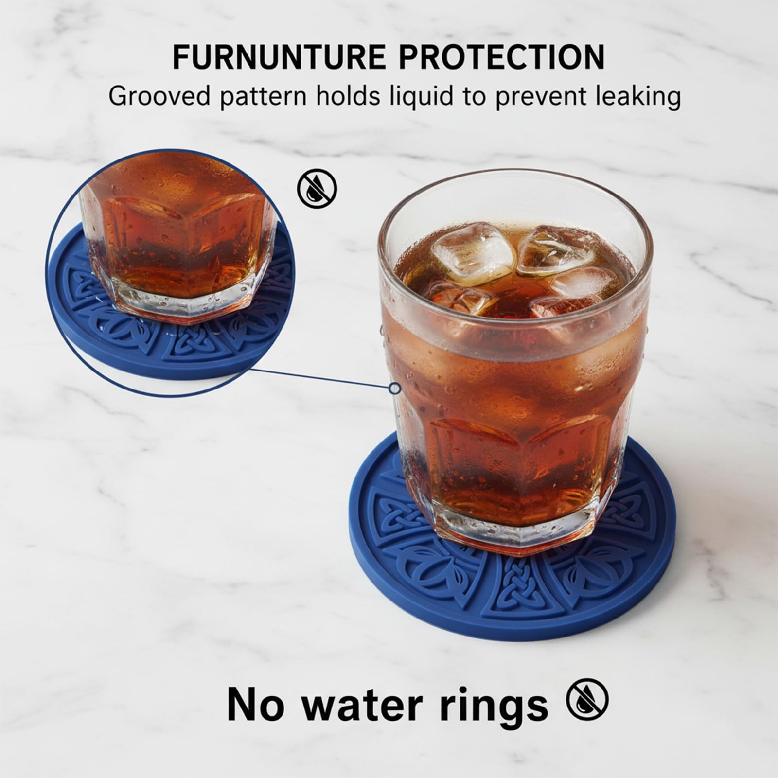 Coasters 6 Pack with Holder — Thickened Non-Slip Cross Pattern Drink Mats for Co