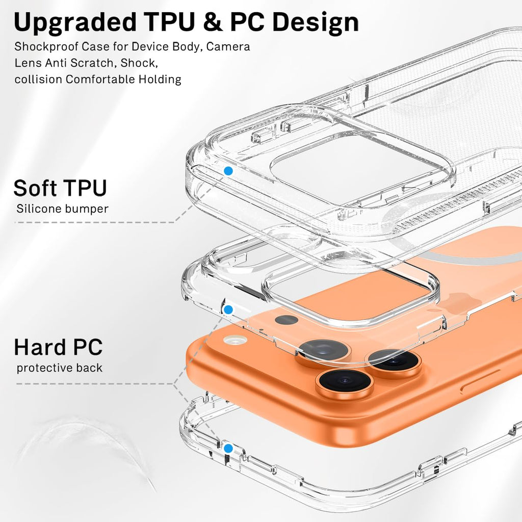Iphone 17 Pro Case Clear [Non Yellowing] [ Magsafe] Shockproof 3-Layer Full Body