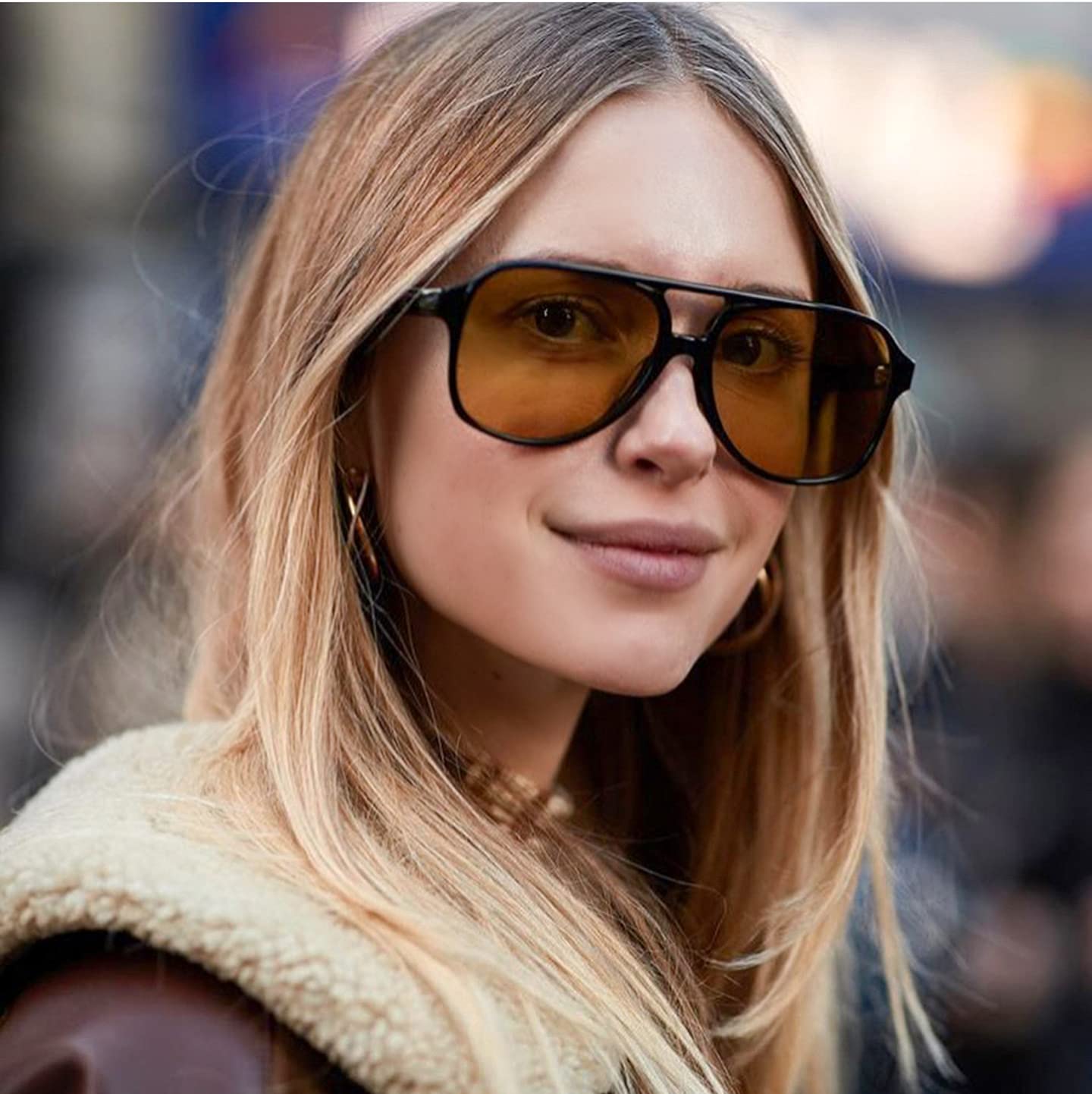 Aviator Sunglasses for Women Men 70s Glasses Retro Oversized Yellow Lens