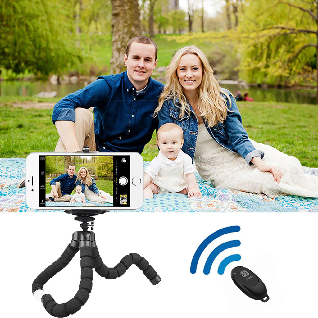 Tripod,Sponge Tripod with Phone Holder Flexible Bracket with Wireless Remote and