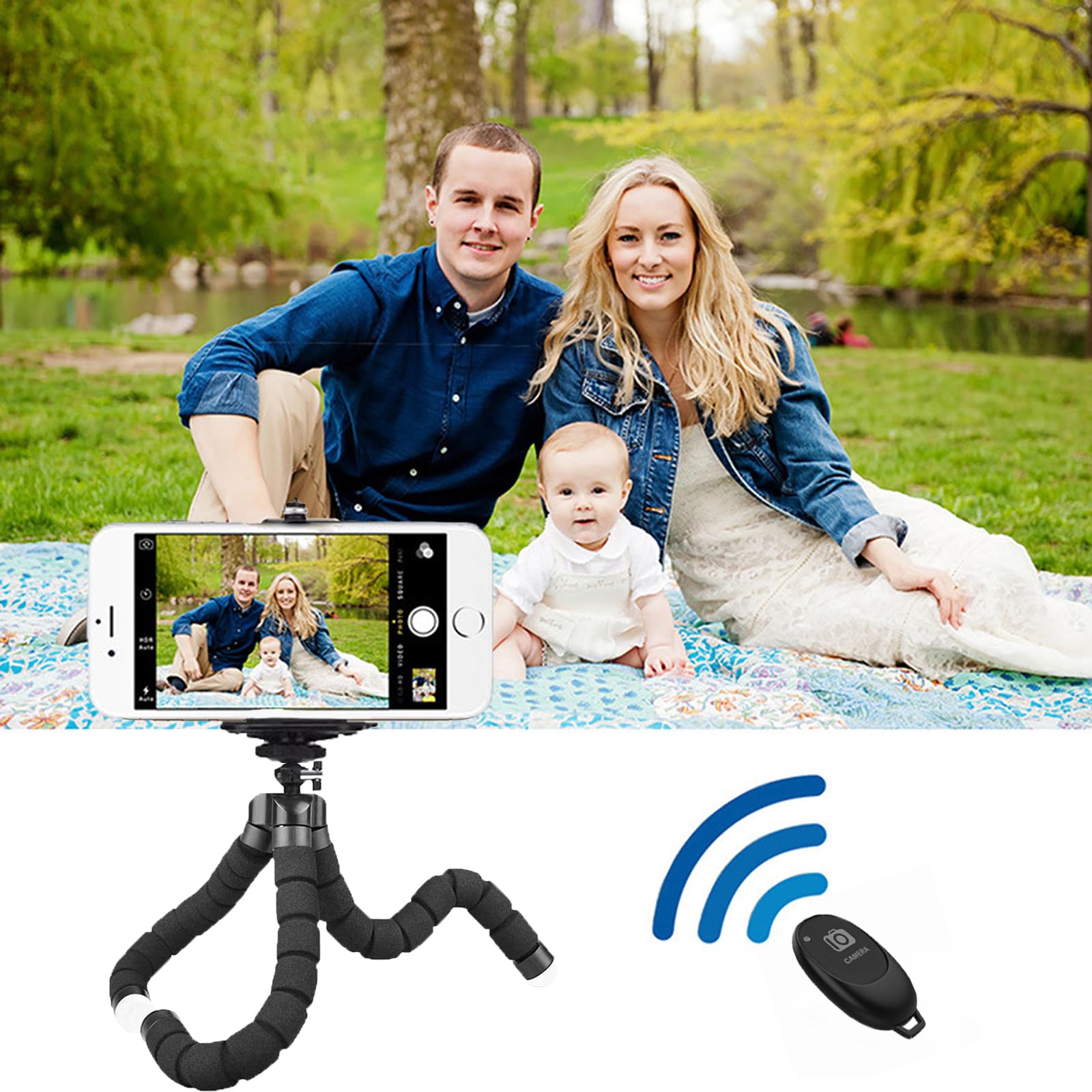 Tripod,Sponge Tripod with Phone Holder Flexible Bracket with Wireless Remote and