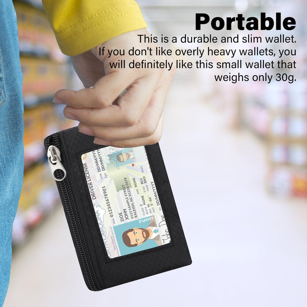 Minimalist Small Wallet for Men Women with 2 Zip Pockets, Multi Functional ID Ca
