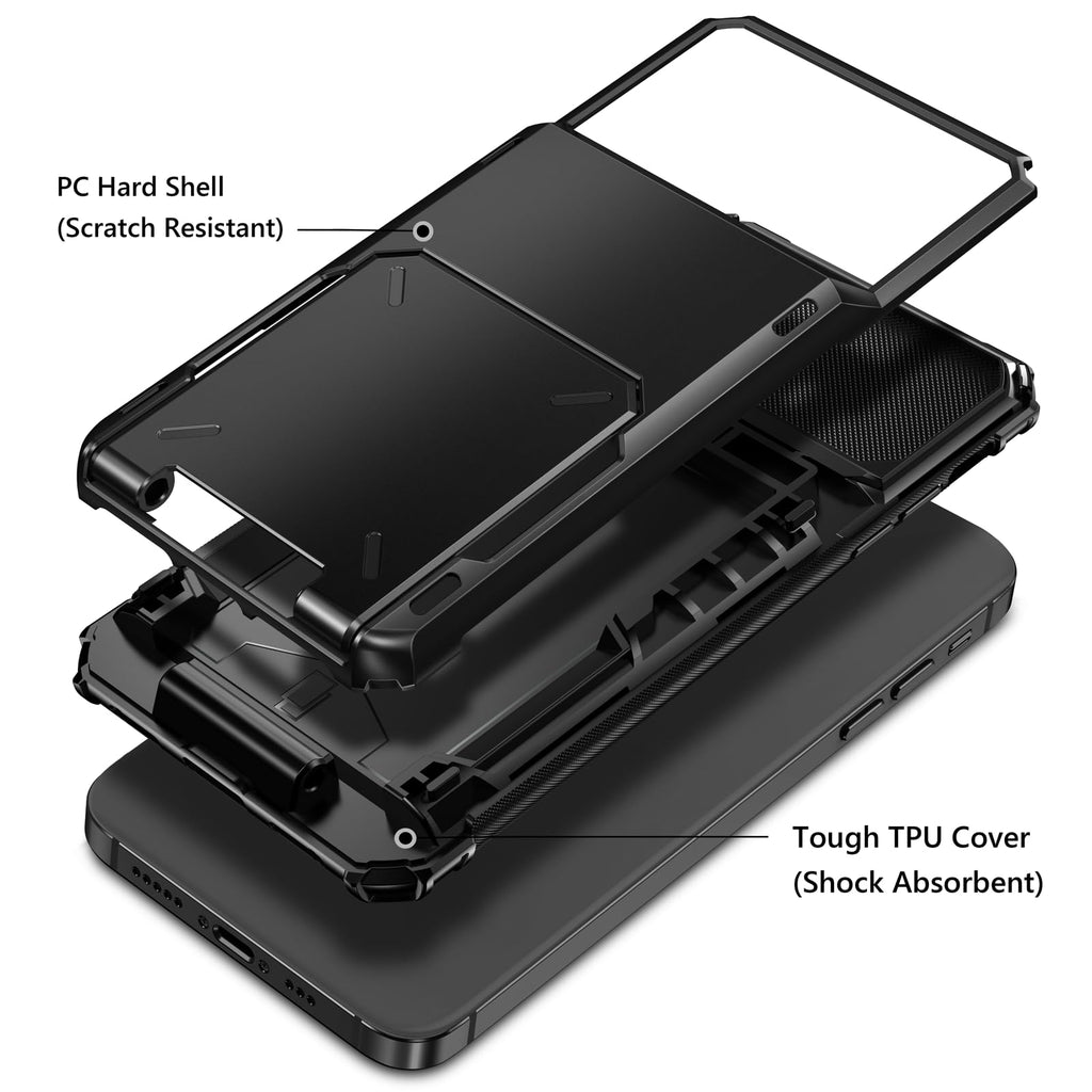 with iPhone 15 Case with Card Holder, 4-Card Dual Layer Heavy Duty Sh