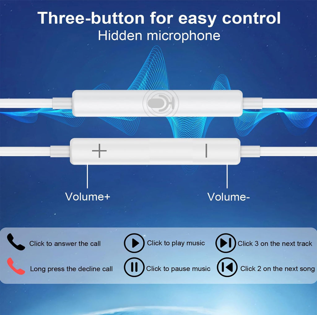 Packs USB C Headphones，Type C for iPhone Wired Headphones for iPhone 16/15/17 Ea