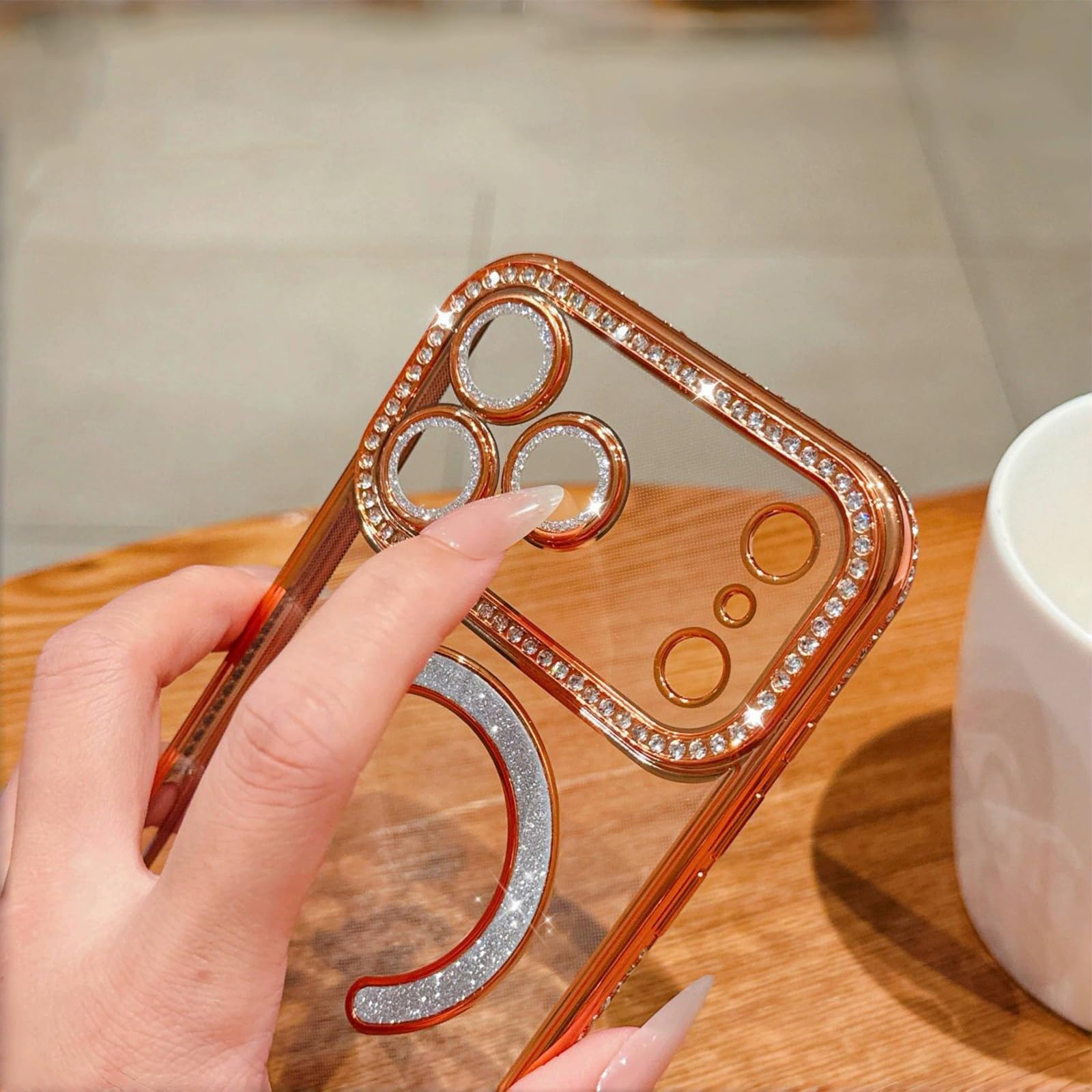 Diamond Magnetic Case for iPhone 17 Pro Max Clear Support Wireless Charg
