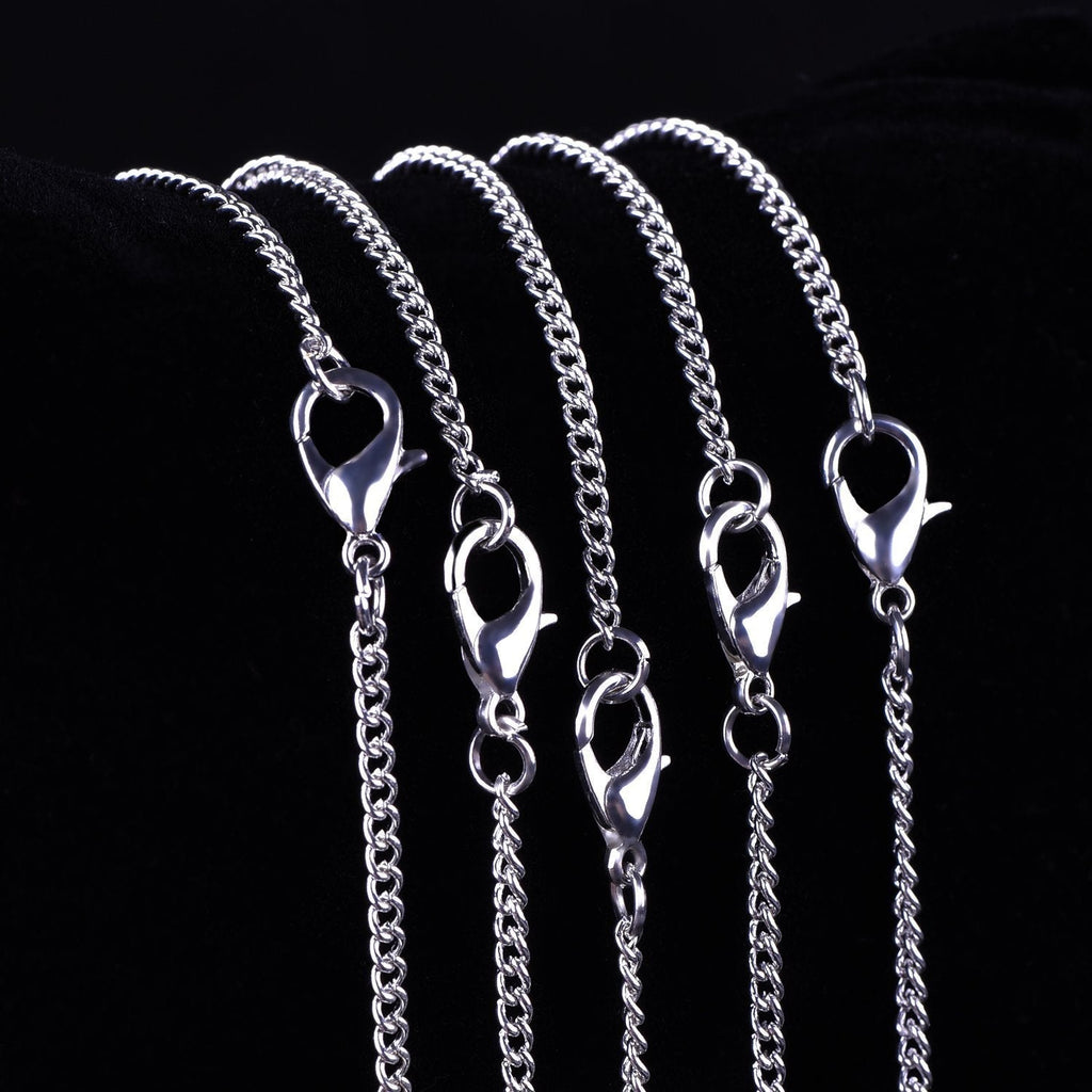 12 Pack Iron DIY Chain Necklaces Lobster Clasp Link Chain Necklaces Silver Plate