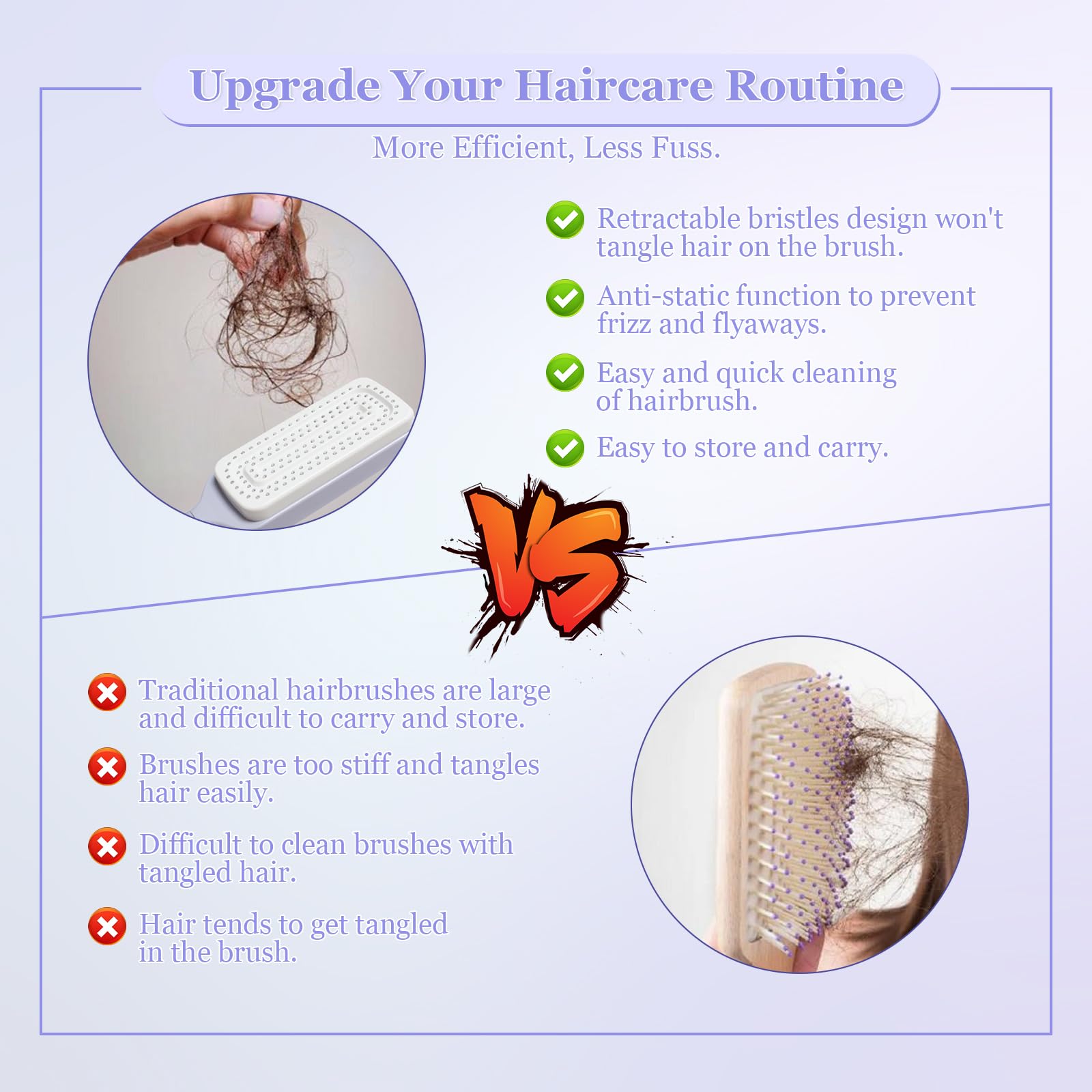 Hair Brush with Retractable Bristles, Anti Static Scalp Massage Comb fo