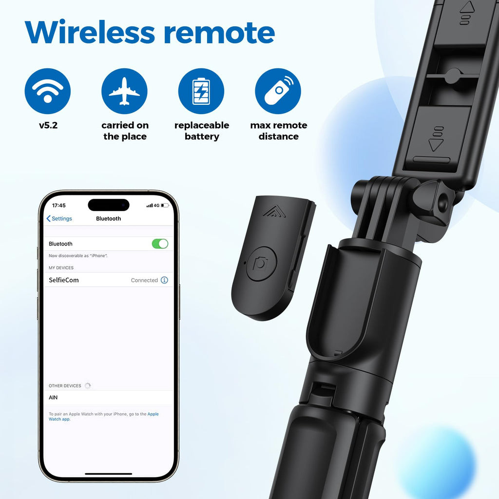 Selfie Stick Tripod, Retractable Selfie Stick Tripod with Wireless Remote Contro