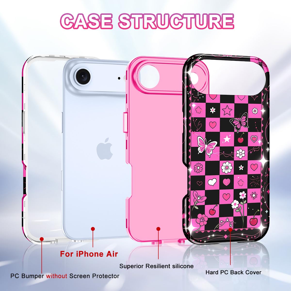 Air Case 6.5 Inch 2025,Marble Pattern 3 In 1 Heavy Duty Shockproof Full Body Rug