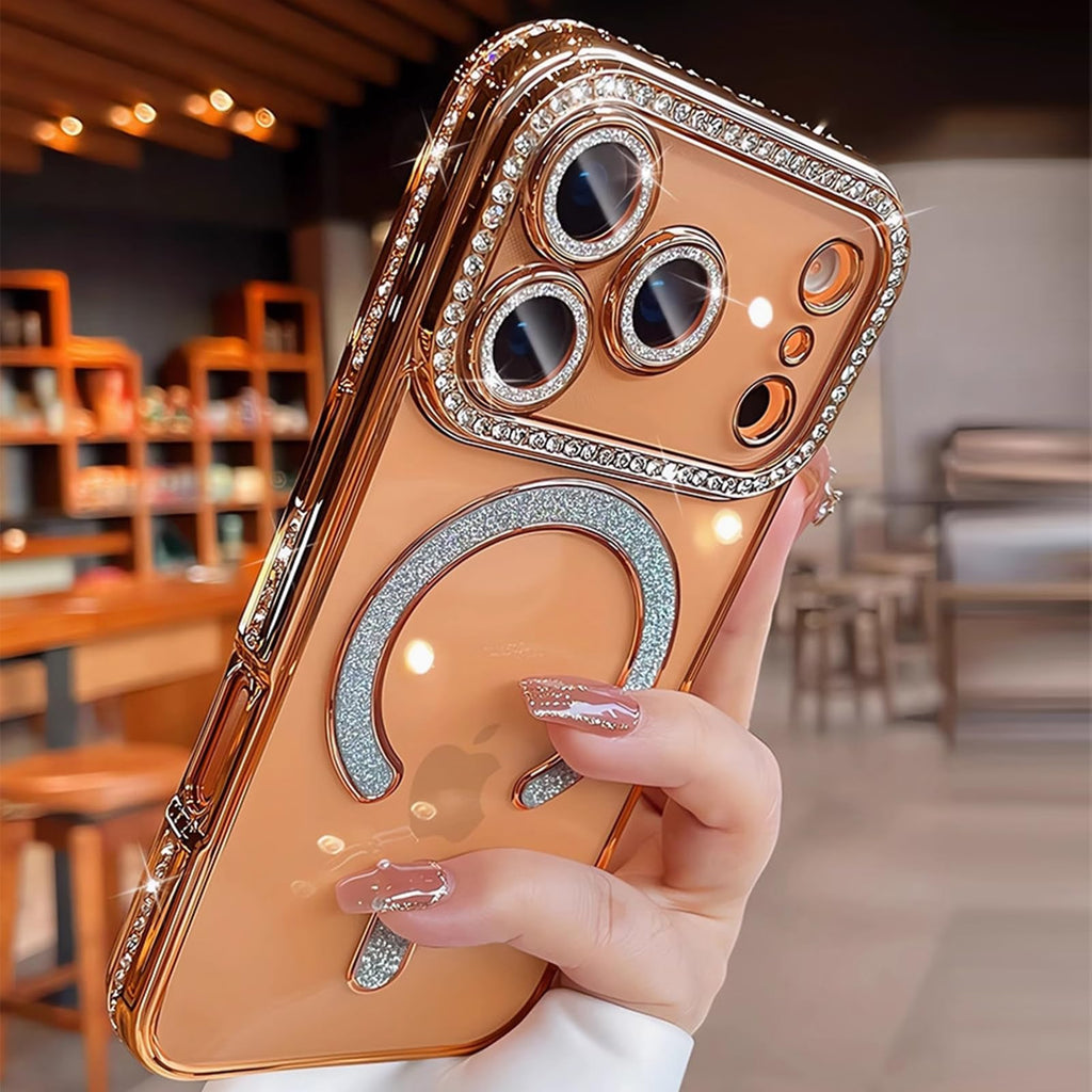 Diamond Magnetic Case for iPhone 17 Pro Max Clear Support Wireless Charg