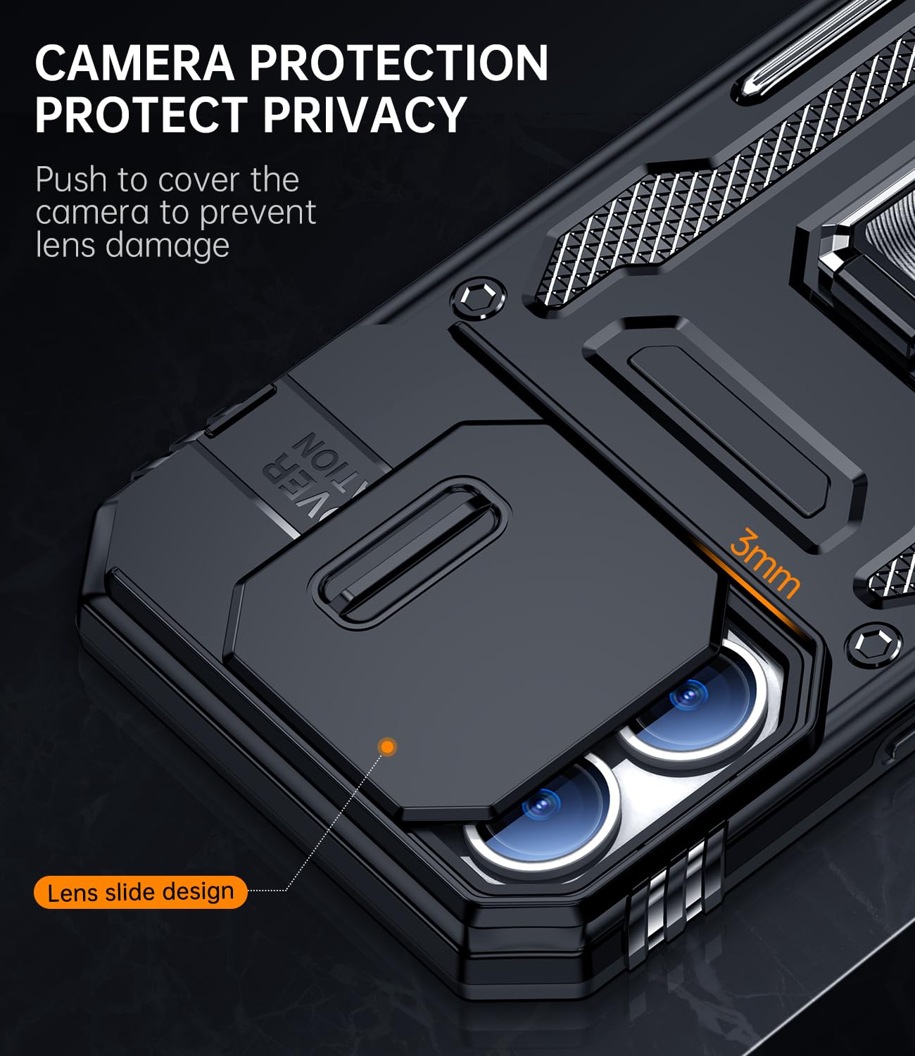Phone Case Compatible for iPhone 16 Pro Max with Camera Cover Military Gra