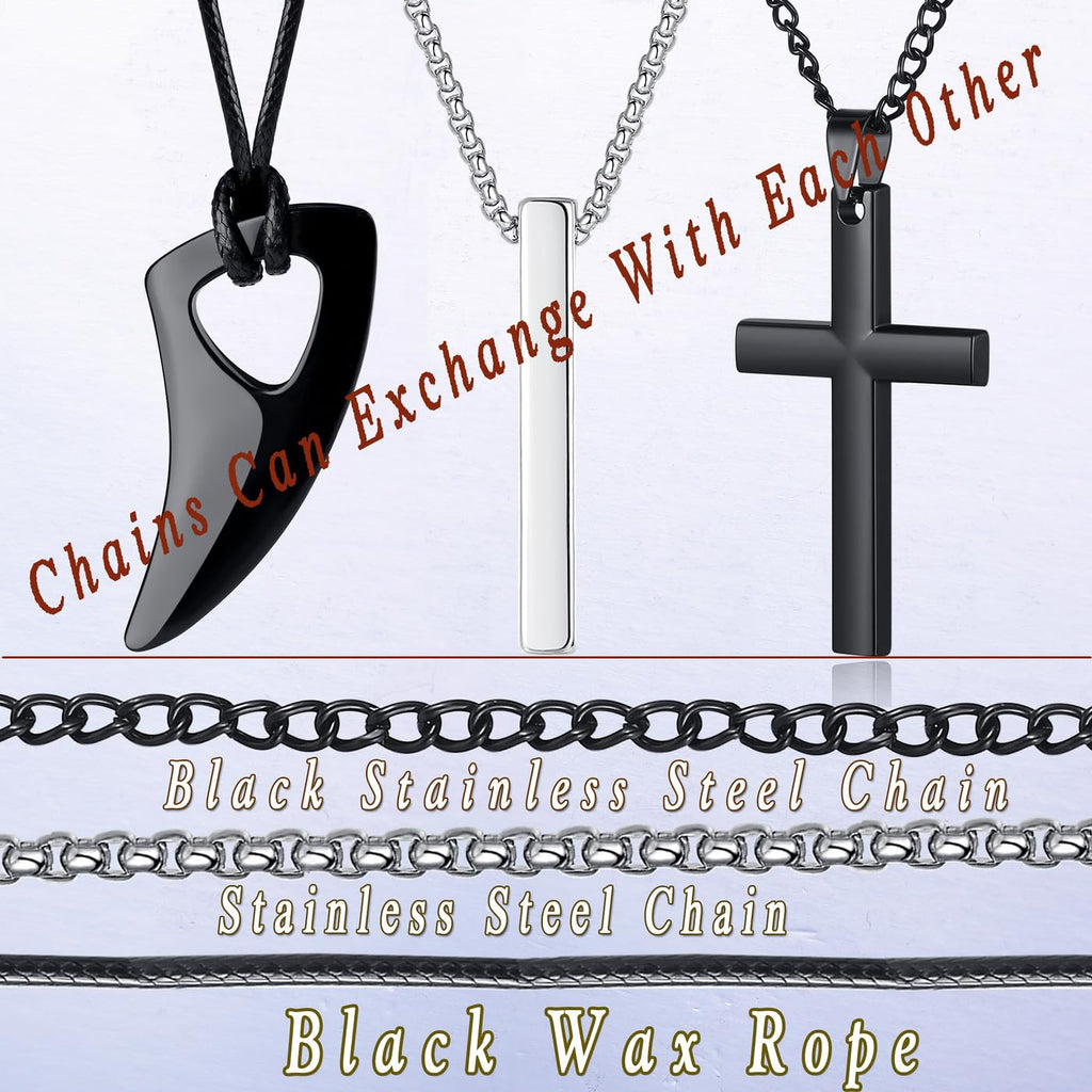 8 Pcs Necklace for Men, Mens Necklaces Jewelry Set, Black and Silver Stainless S