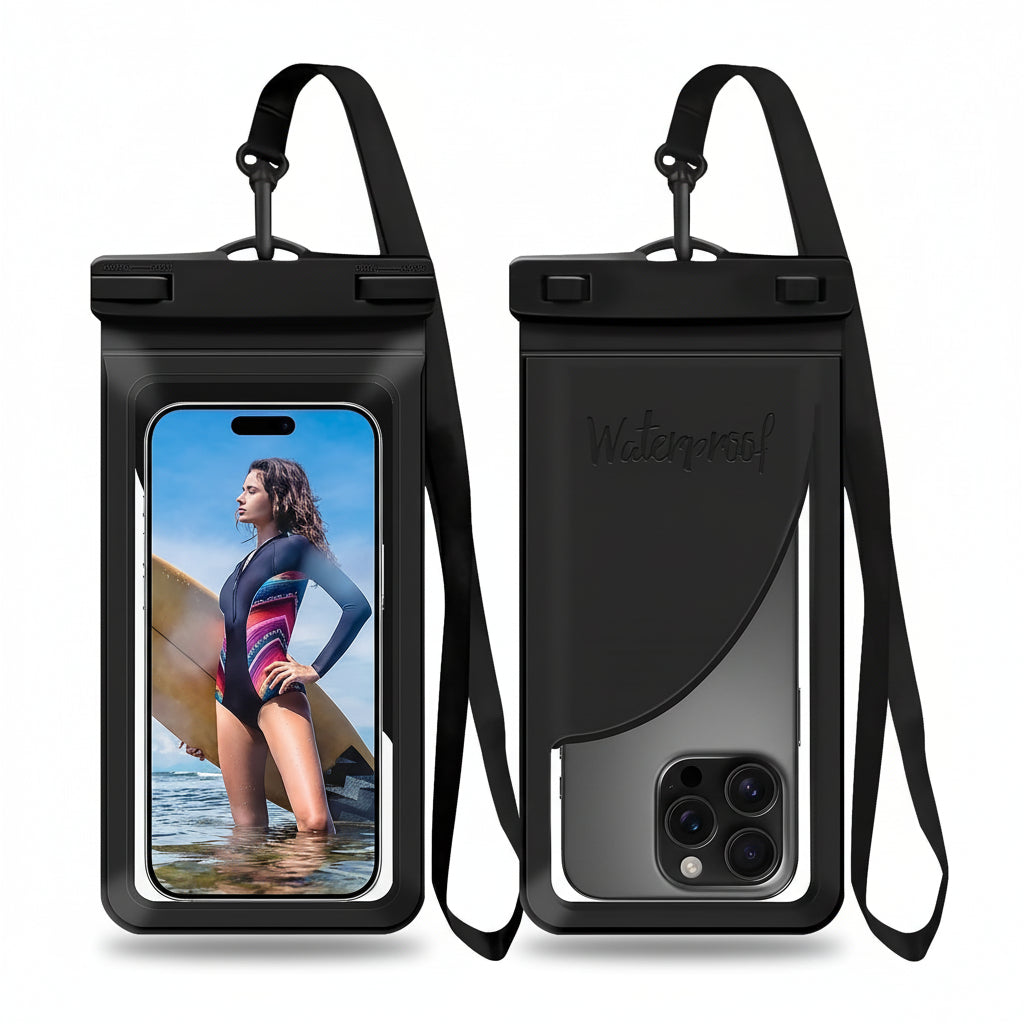 Phone Pouch with Card Pocket – IPX8 Universal Dry Bag (Black, 8.3")