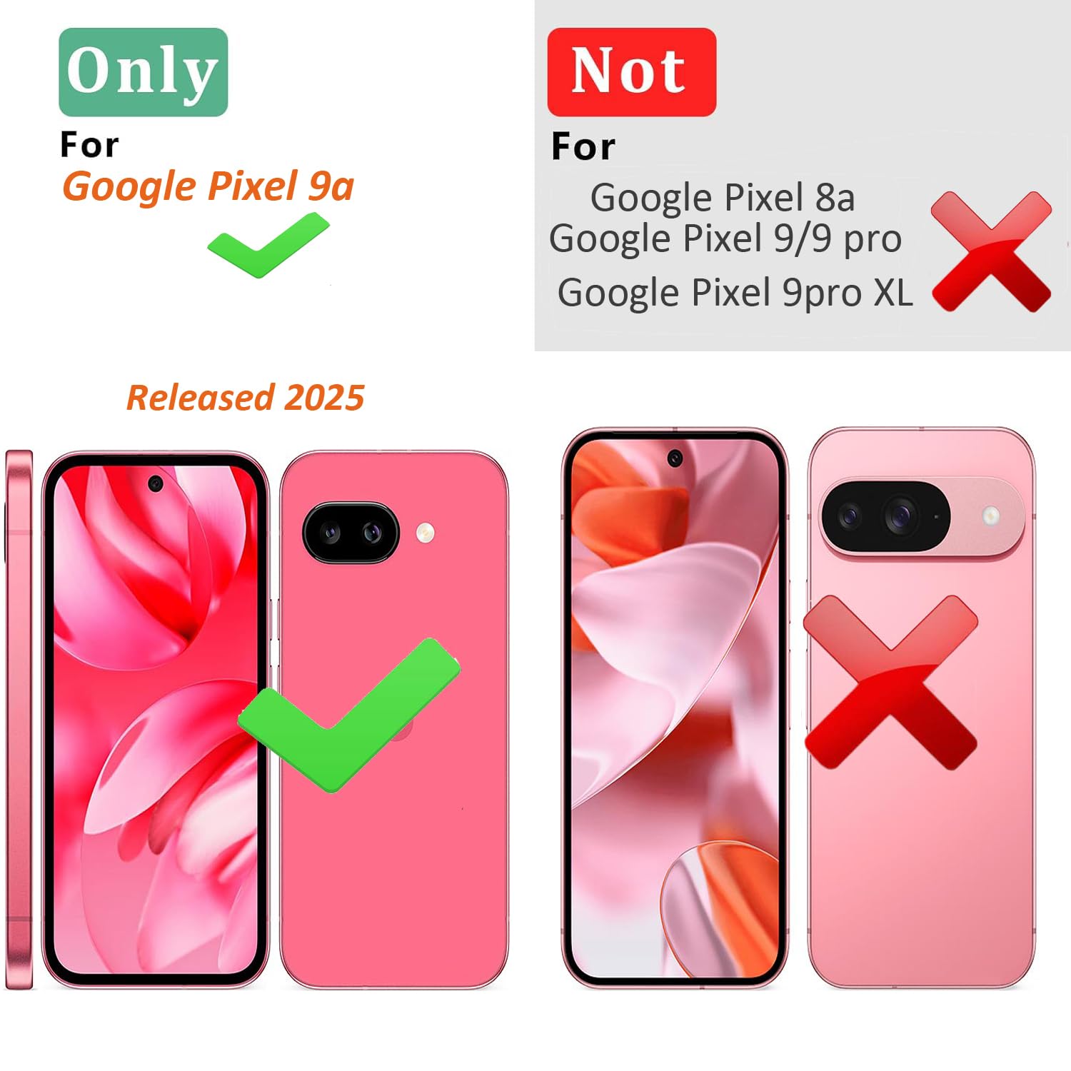 Google Pixel 9a Case 2025, Slim Clear Matte Cute Flowers Floral Design for G