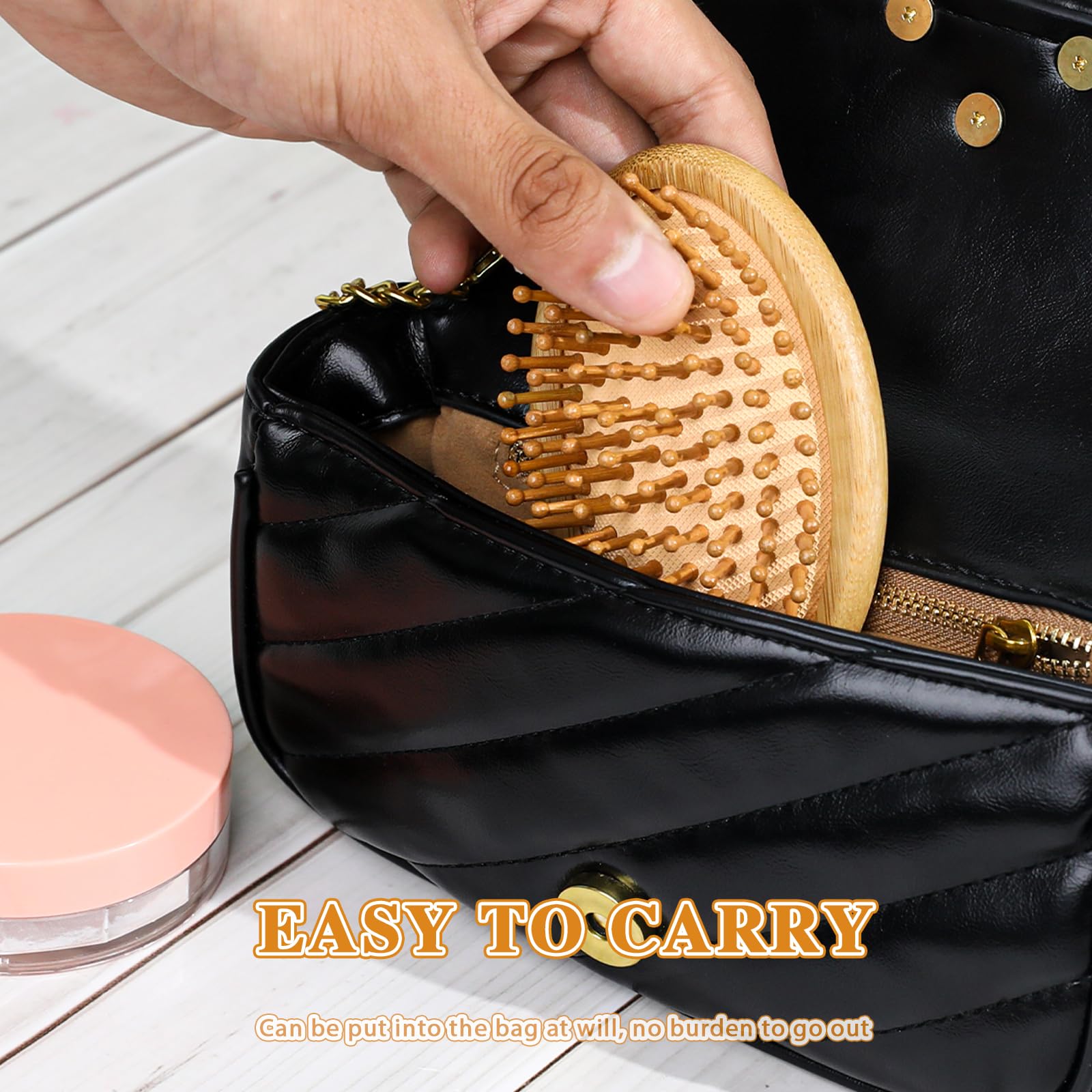 Brush, Wooden Scalp Massage Comb Portable Anti-Static Hairbrush with Air Cu