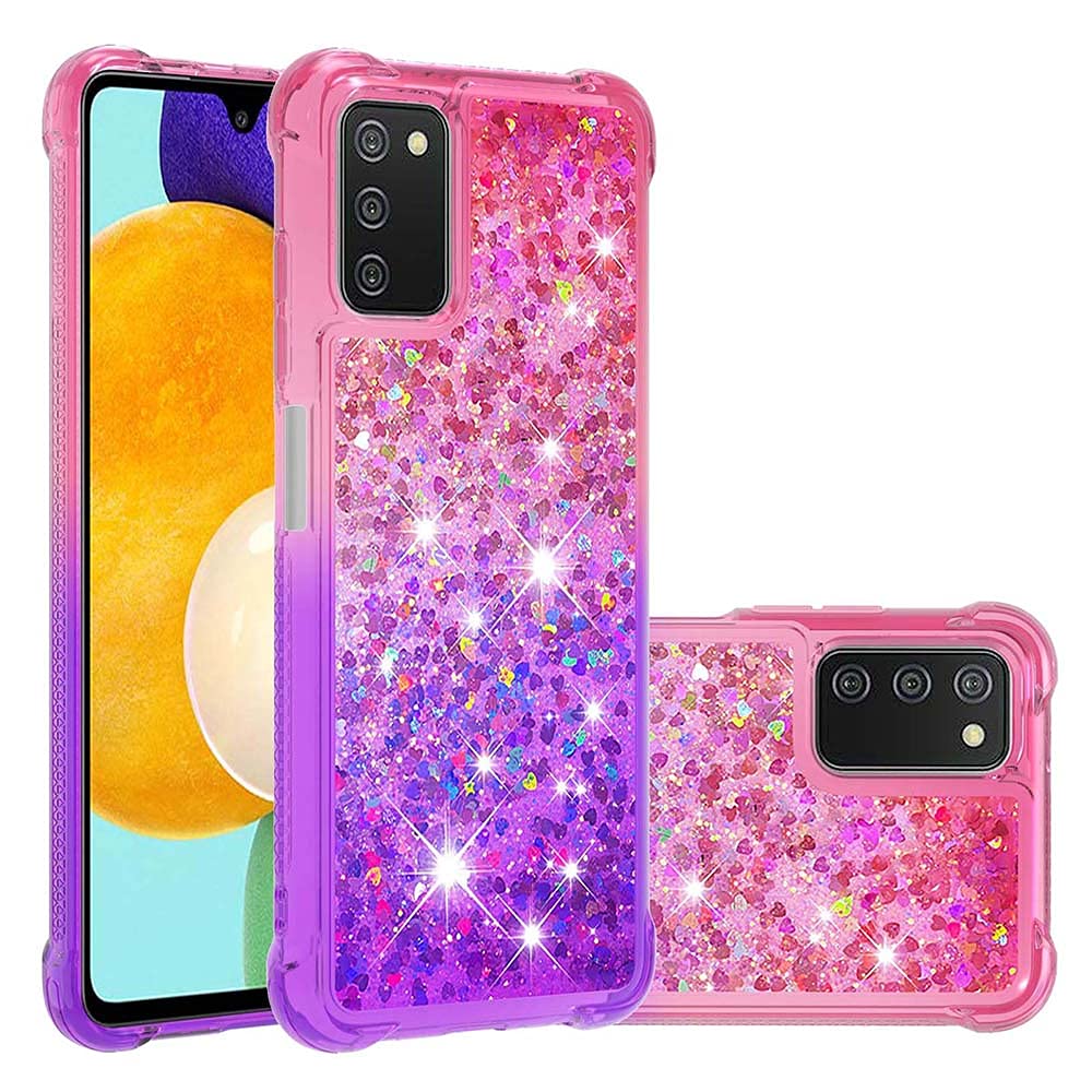 for Samsung Galaxy A03S Case with Glass Screen Protector for Women Girls,Glitter
