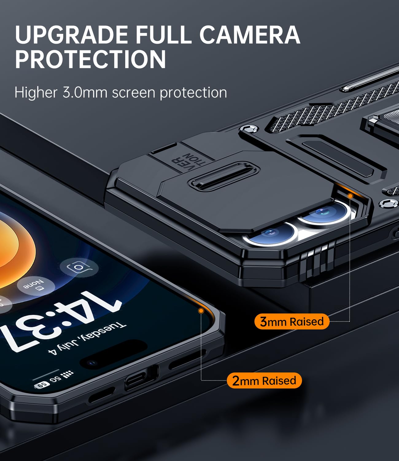 Phone Case Compatible for iPhone 16 Pro Max with Camera Cover Military Gra