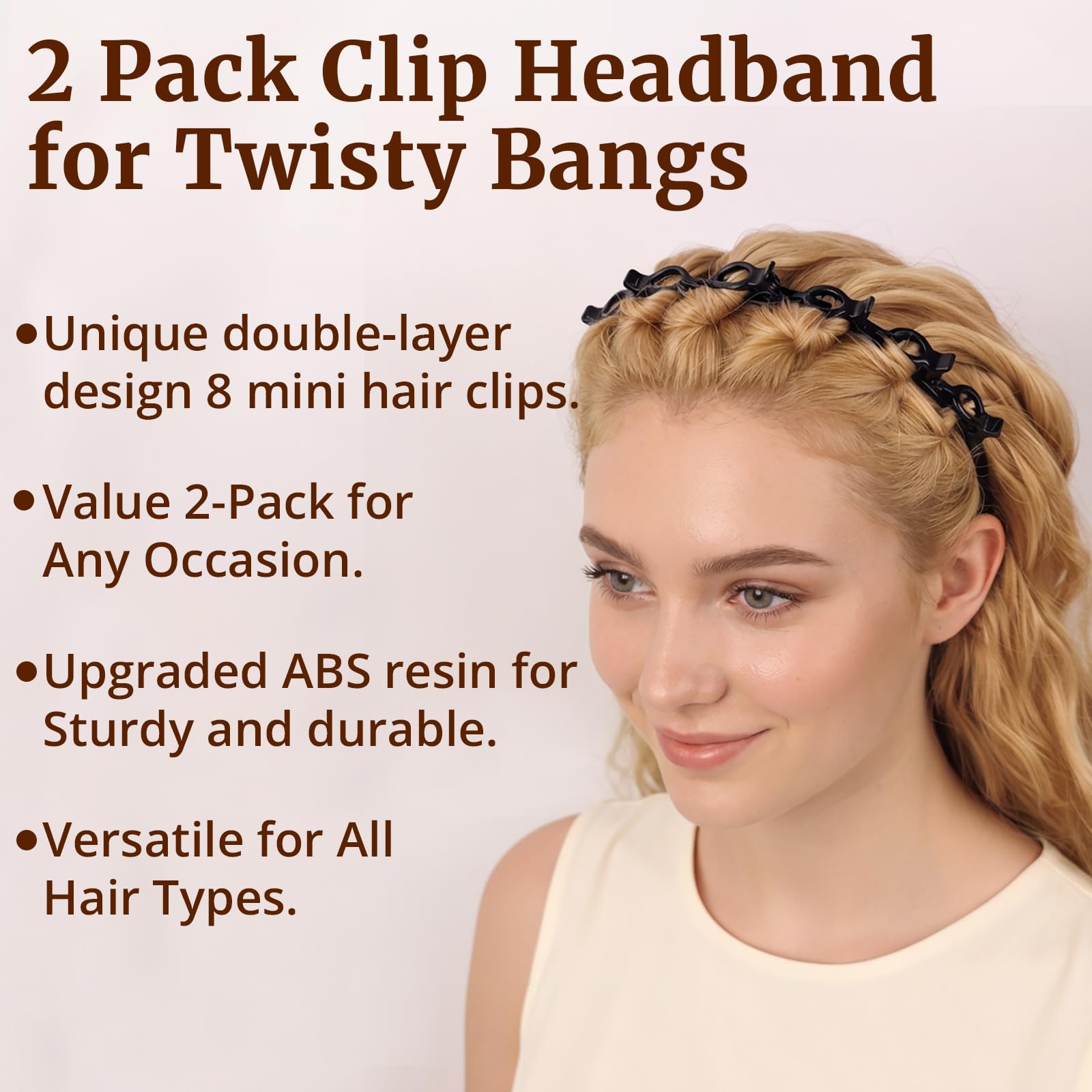 2 Pack Clip Headband for Twisty Bangs, 90s Hair Accessories for Women with 8 Min