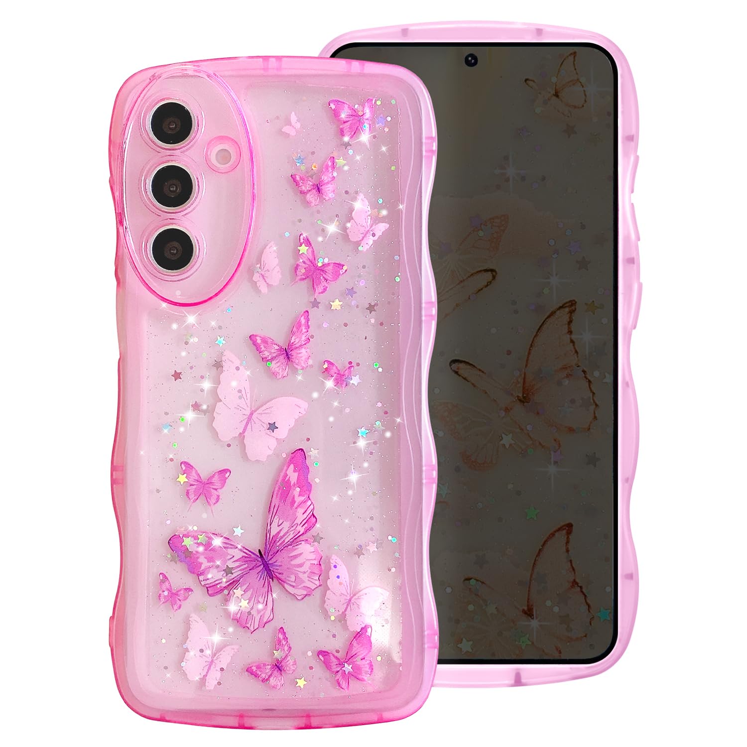 Wave Butterfly Case for Samsung Galaxy A16 4G/5G Case, Pretty Bling Star Butterf