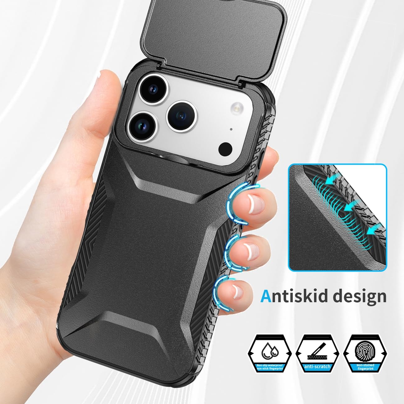 For Iphone 17 Pro Cases With Slide Camera Cover, Military Grade Non-Slip Heavy D