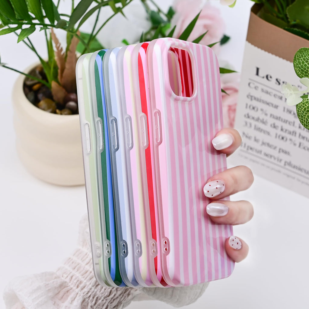 with iPhone 15 Case,Cute Aesthetic Striped Pattern Cover for Women Gi