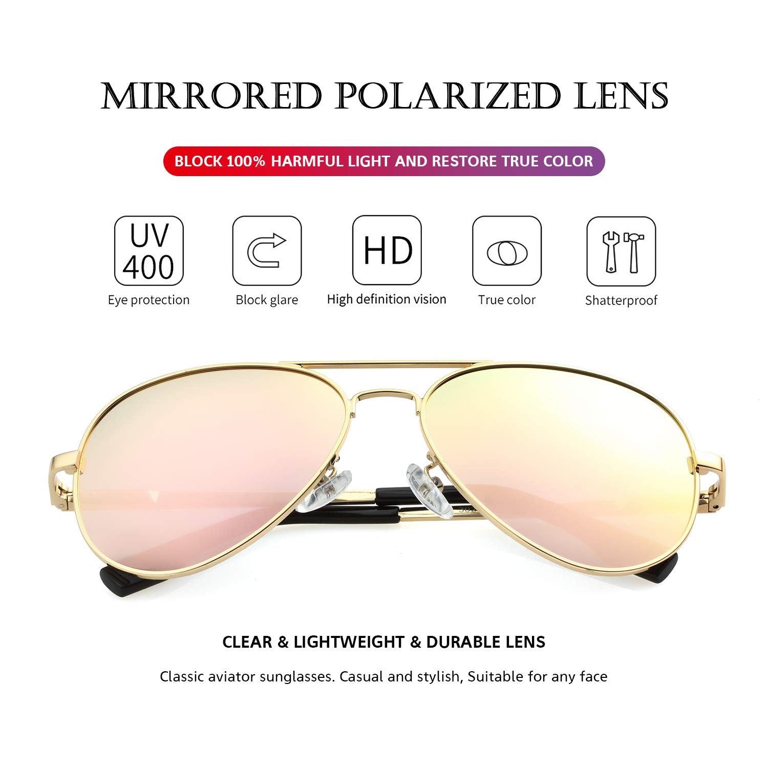 Sunglasses for Men Women Metal Frame 100% UV400 Protection Lens, 58mm (G