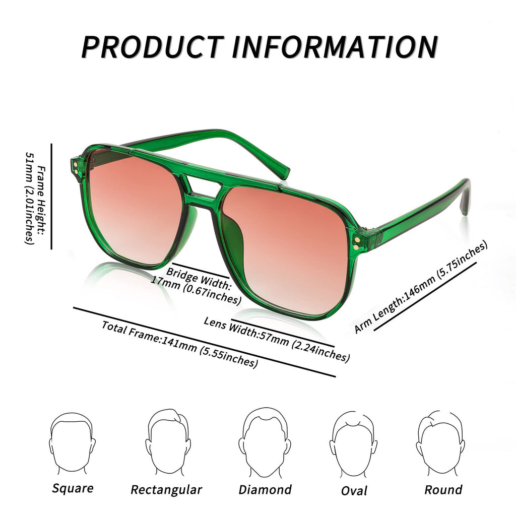 Square Aviator Sunglasses Women Men 70s Vintage Trendy Plastic Frame Sun G