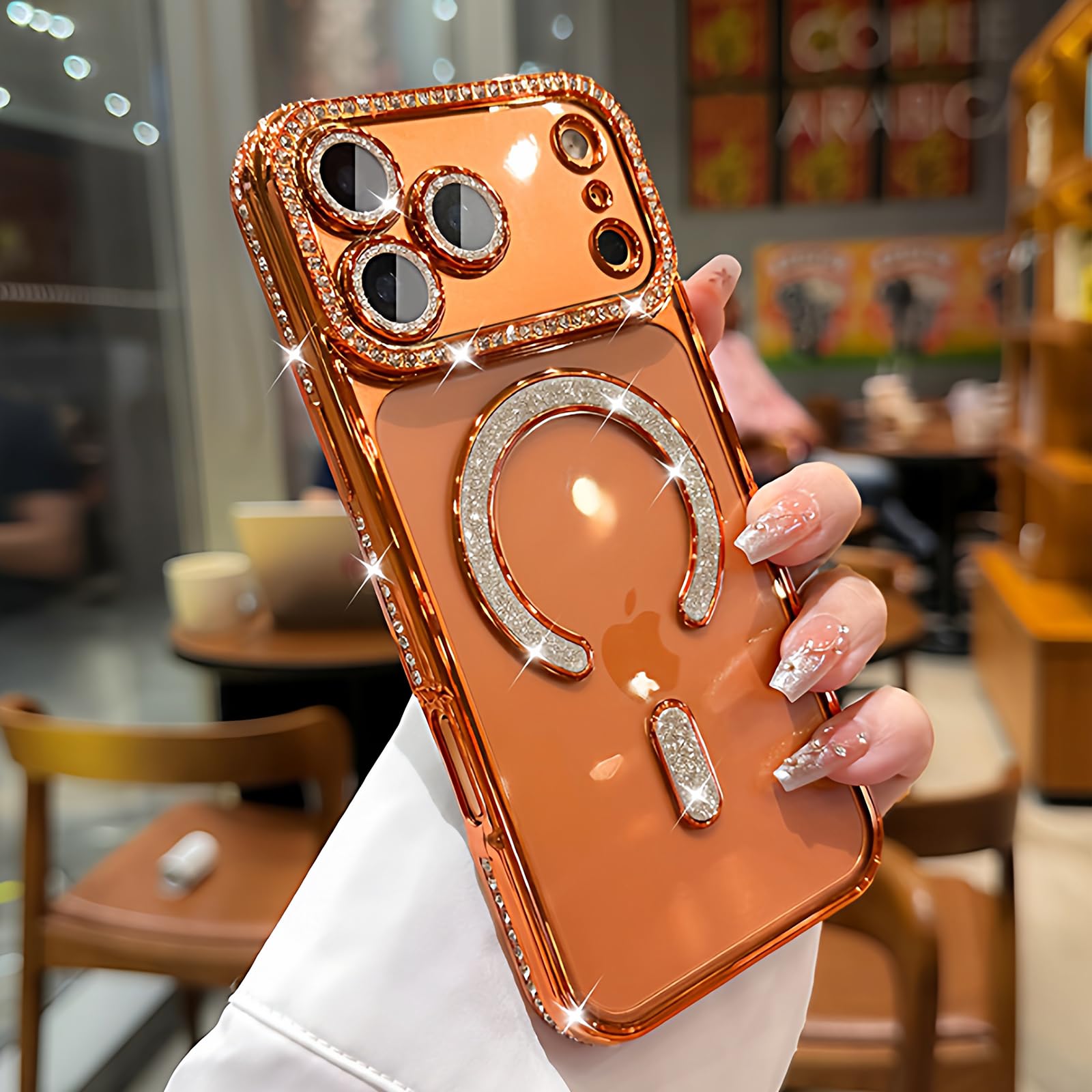 Diamond Magnetic Case for iPhone 17 Pro Max Clear Support Wireless Charg