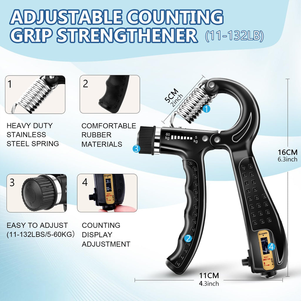 PCS Grip Strength Trainer Kit, Hand Gripper Strengthener, Forearm Strengthener,
